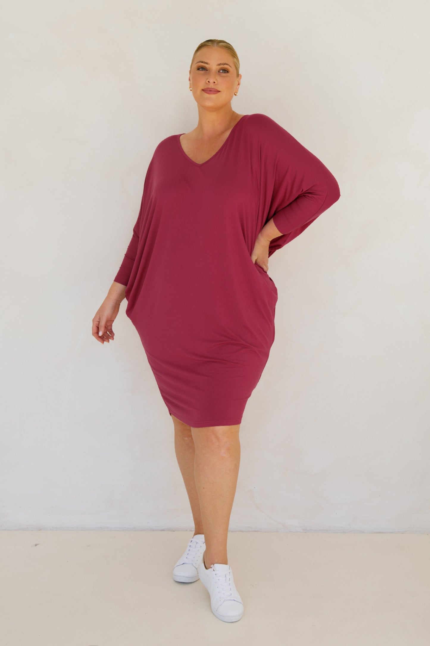 Long Sleeve Miracle Bamboo Dress | Soft Maroon
