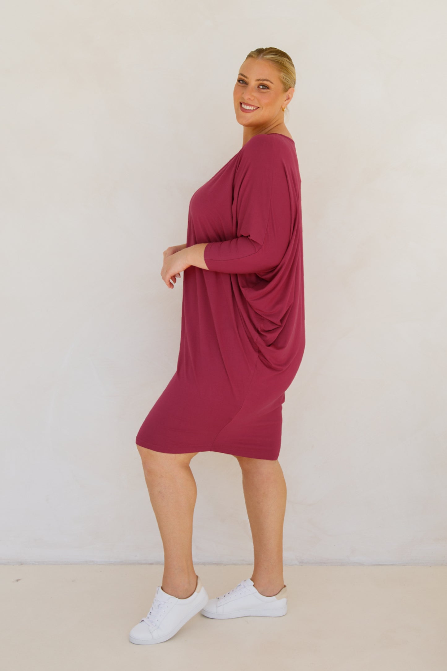 Long Sleeve Miracle Bamboo Dress | Soft Maroon