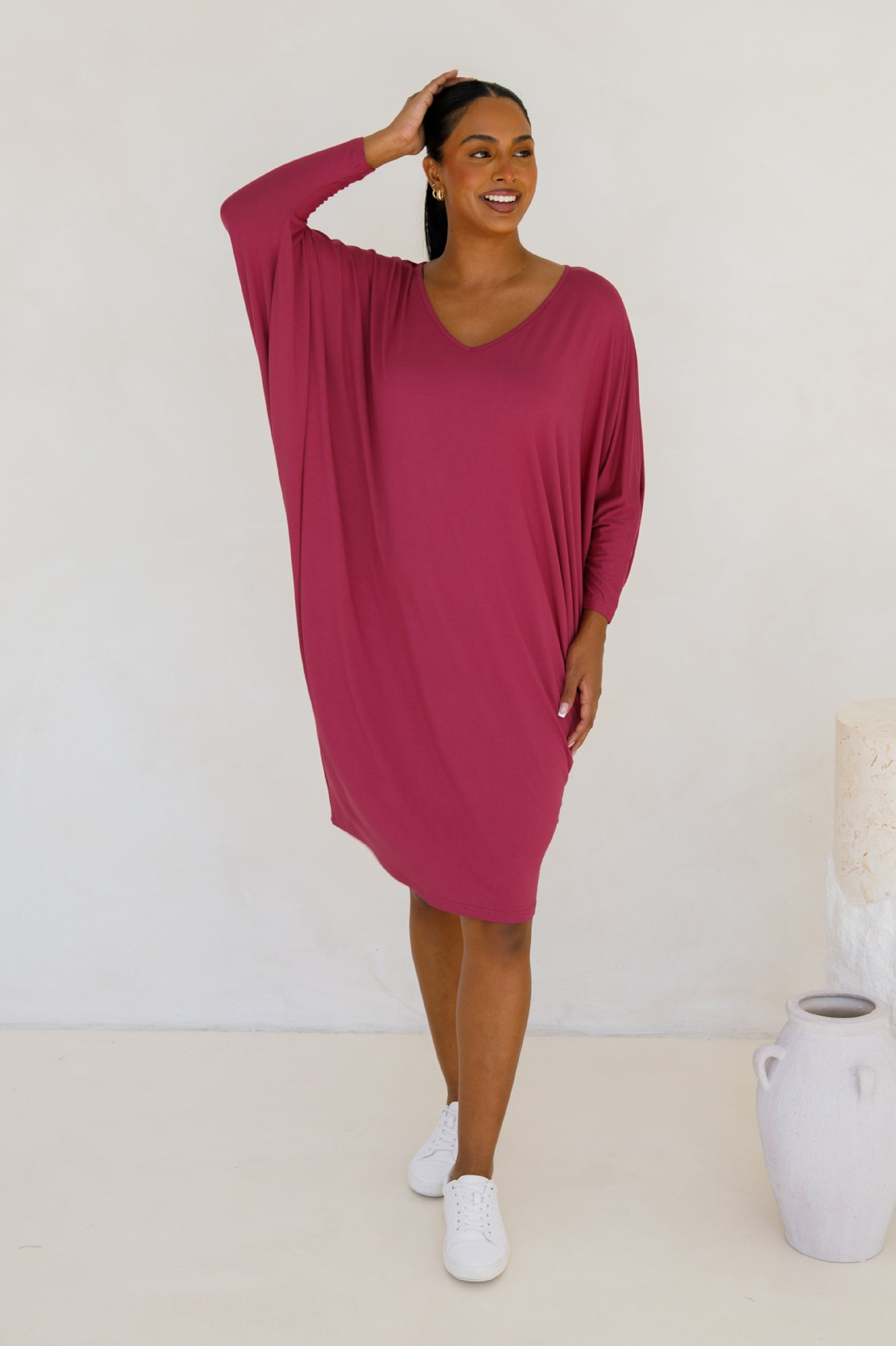 Long Sleeve Miracle Dress | Soft Maroon