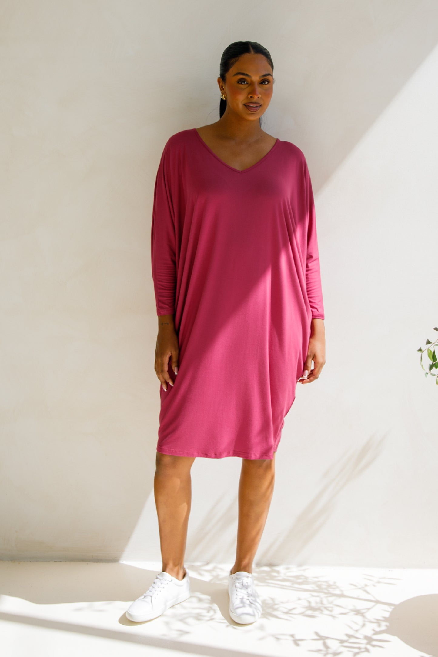 Long Sleeve Miracle Bamboo Dress | Soft Maroon