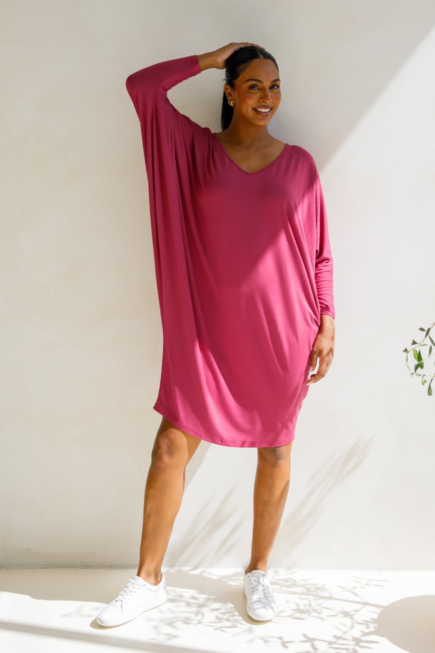 Long Sleeve Miracle Bamboo Dress | Soft Maroon