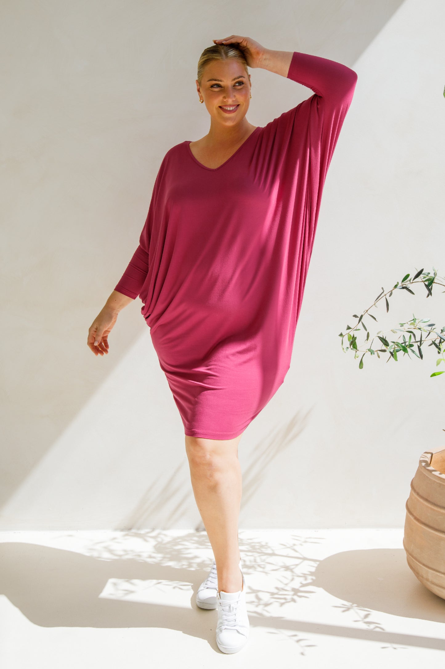 Long Sleeve Miracle Bamboo Dress | Soft Maroon