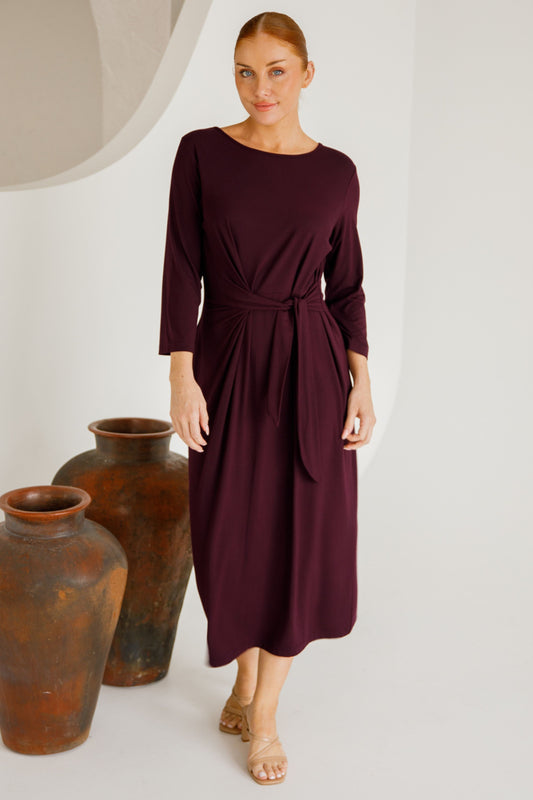 MALLORY Bamboo Demi Sleeve Midi Dress | Berry