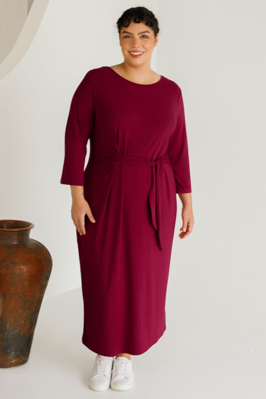 MALLORY Bamboo Demi Sleeve Midi Dress | Raspberry