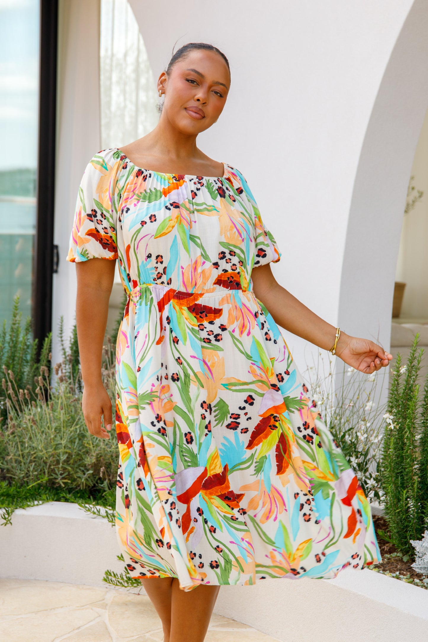 MARLEY MULTIWAY Rayon Half Sleeve Midi Dress | Castaway | FINAL SALE