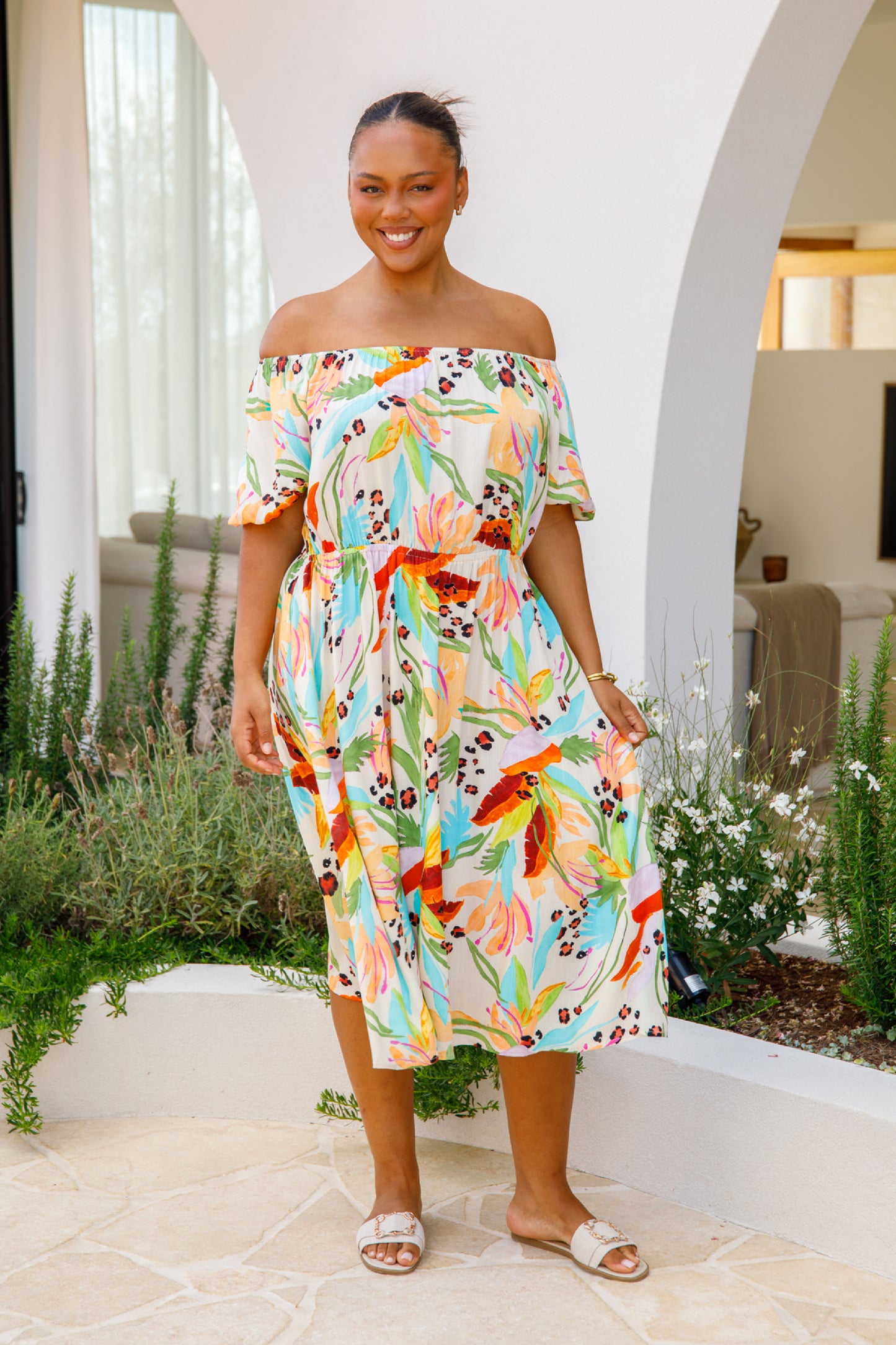 MARLEY MULTIWAY Rayon Half Sleeve Midi Dress | Castaway | FINAL SALE
