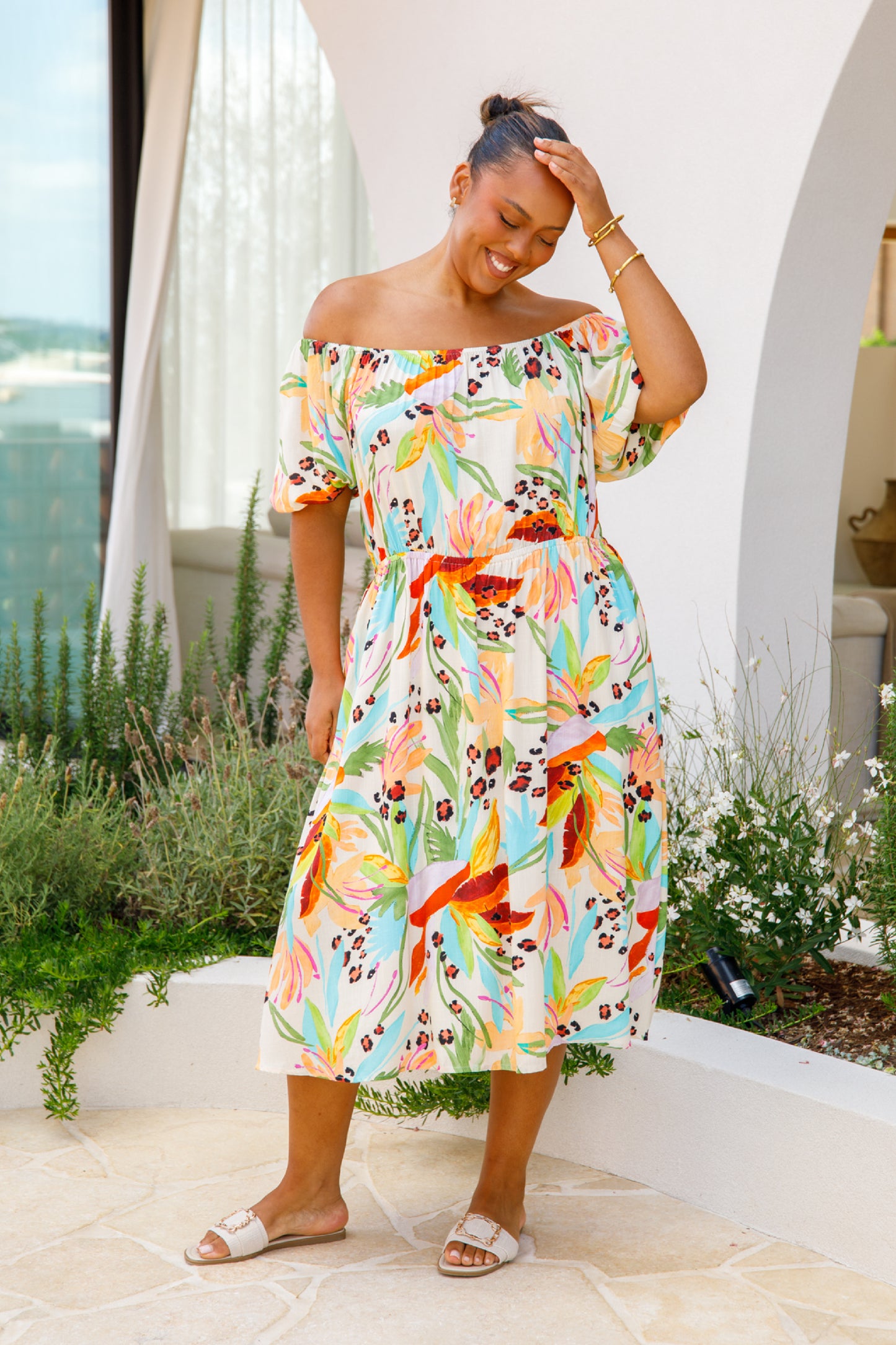 MARLEY MULTIWAY Rayon Half Sleeve Midi Dress | Castaway | FINAL SALE