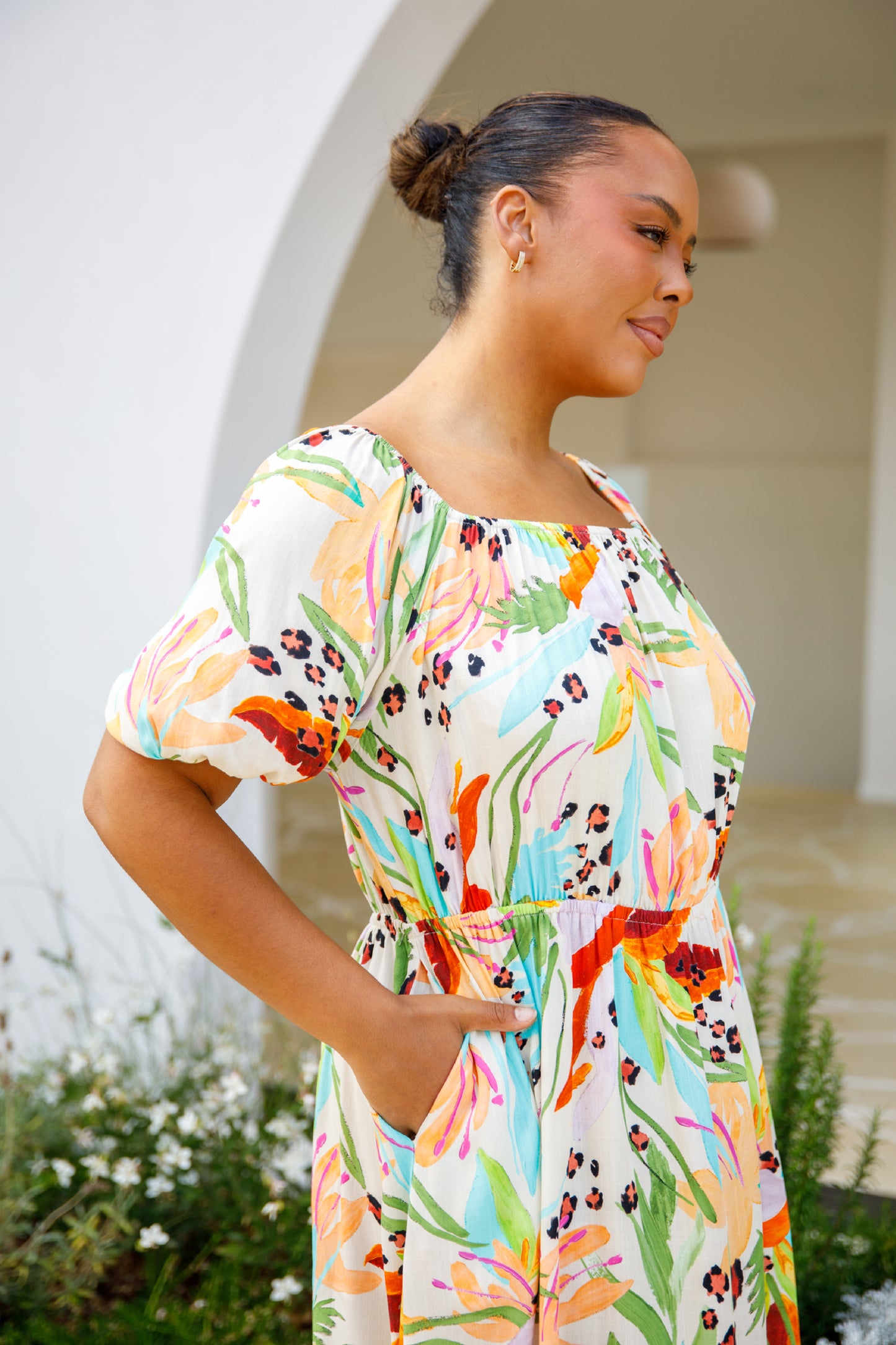 MARLEY MULTIWAY Rayon Half Sleeve Midi Dress | Castaway | FINAL SALE