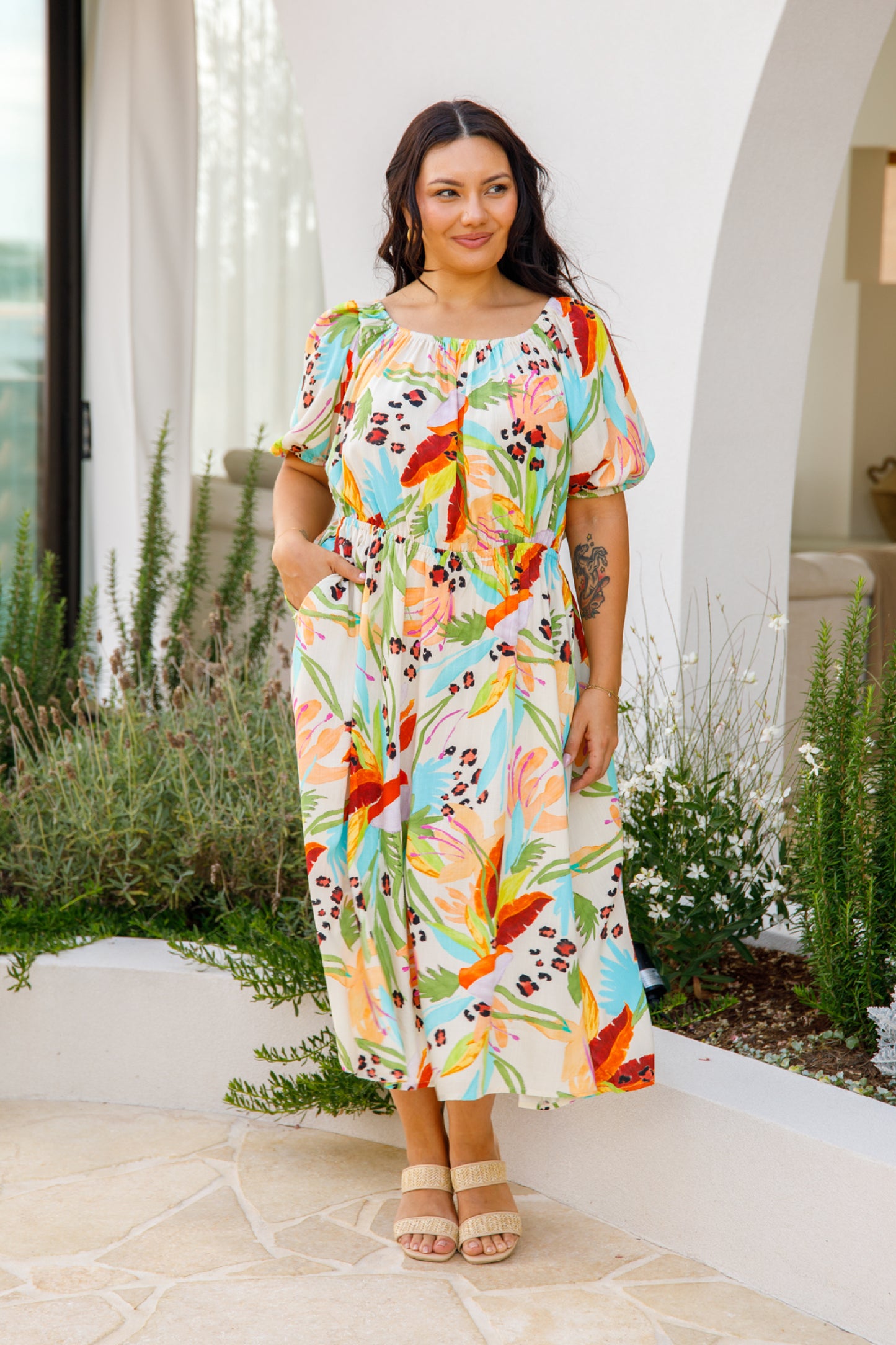 MARLEY MULTIWAY Rayon Half Sleeve Midi Dress | Castaway | FINAL SALE