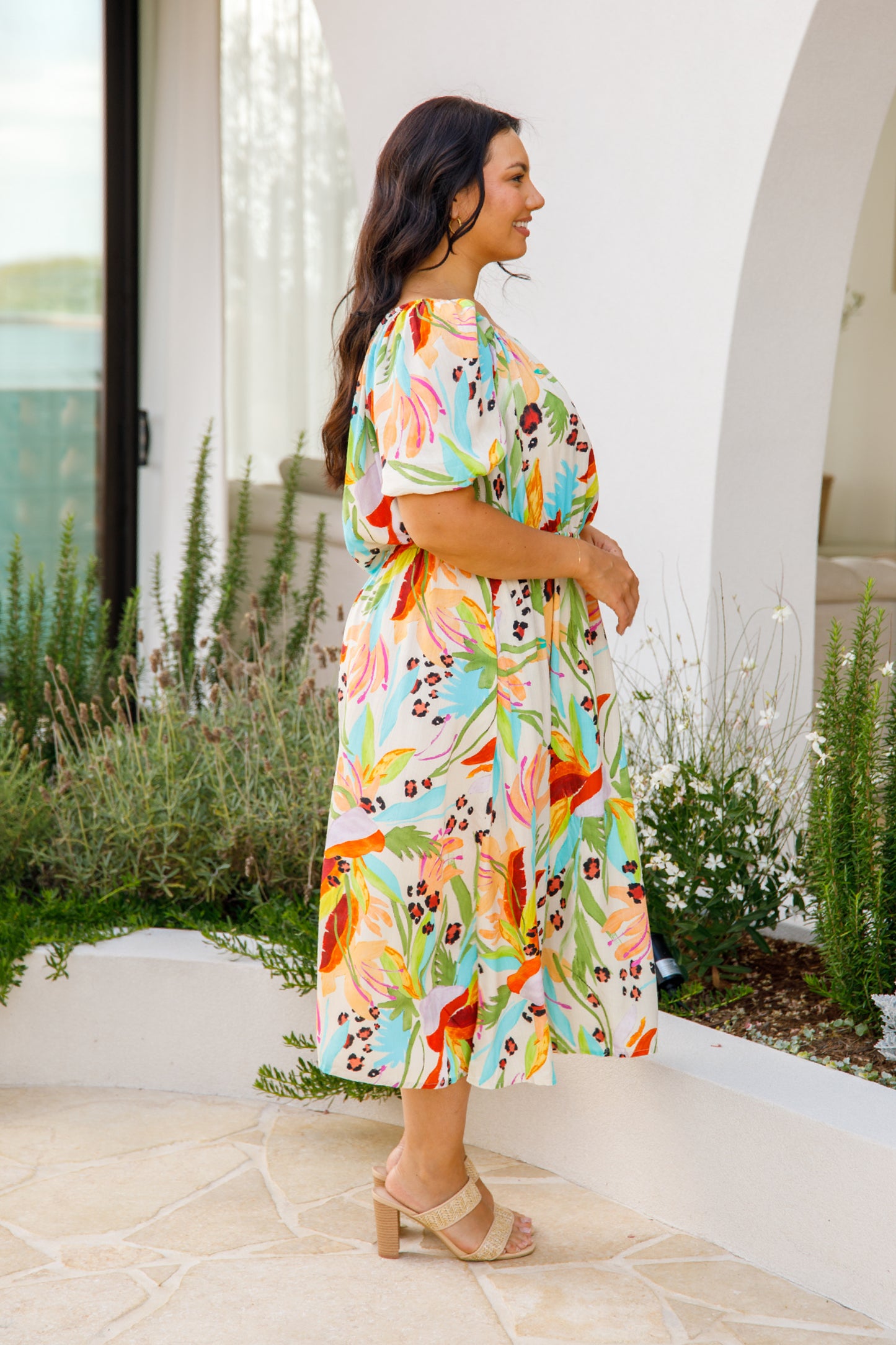 MARLEY MULTIWAY Rayon Half Sleeve Midi Dress | Castaway | FINAL SALE