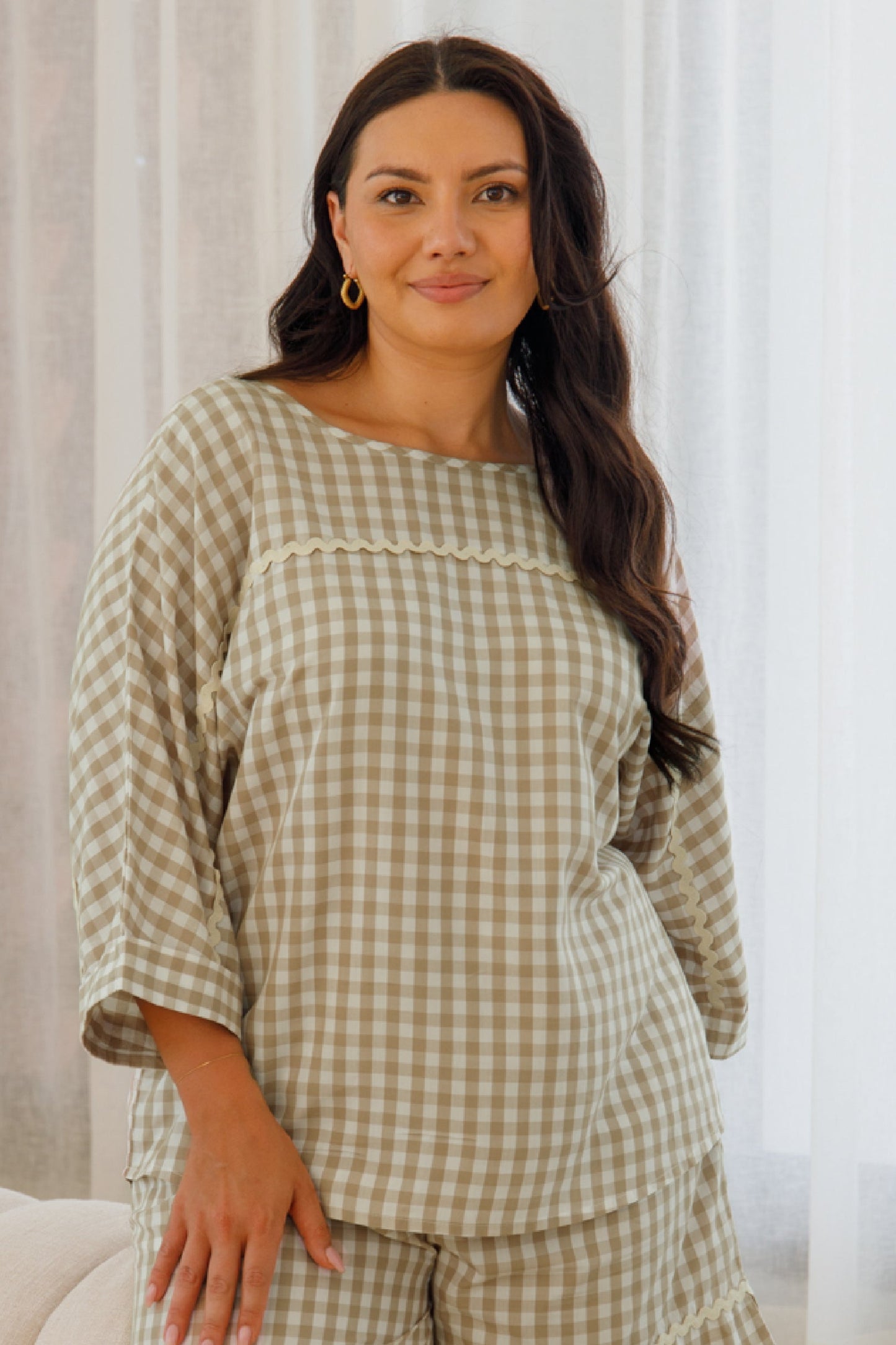 Milan Top | Beige Gingham | FINAL SALE