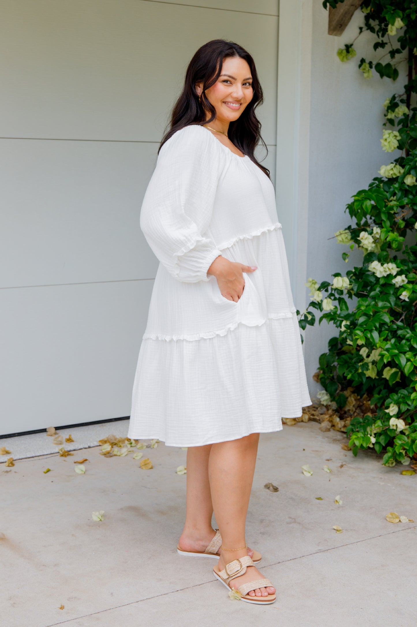 MYA MULTIWAY Cotton Long Sleeve Shortline Dress | White | FINAL SALE