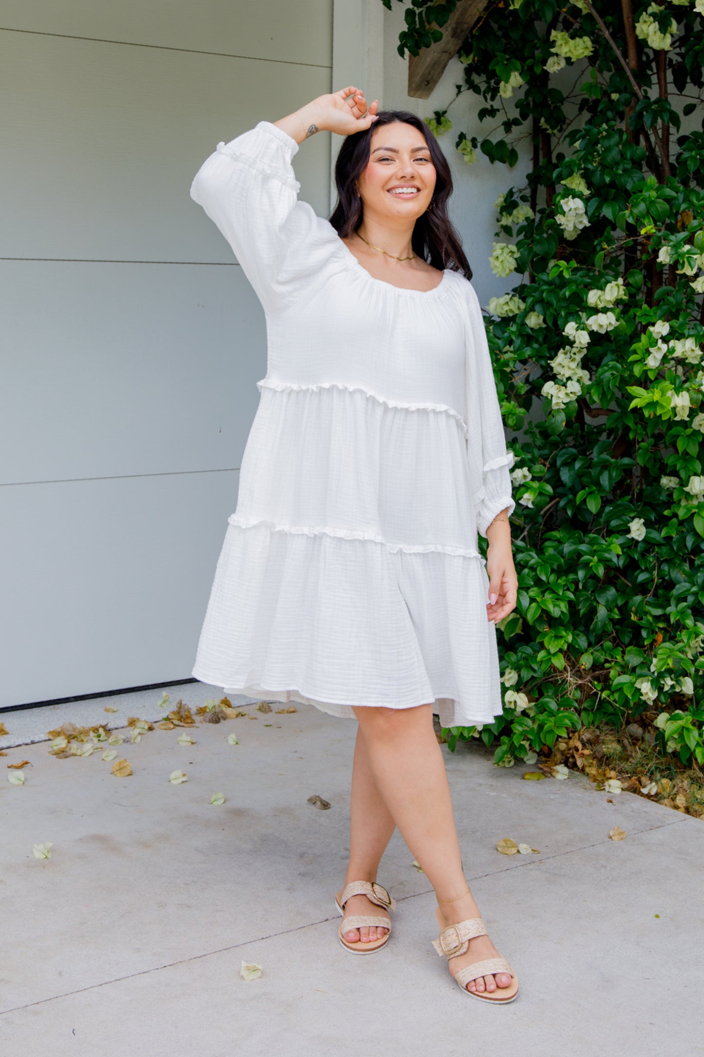 MYA MULTIWAY Cotton Long Sleeve Shortline Dress | White | FINAL SALE