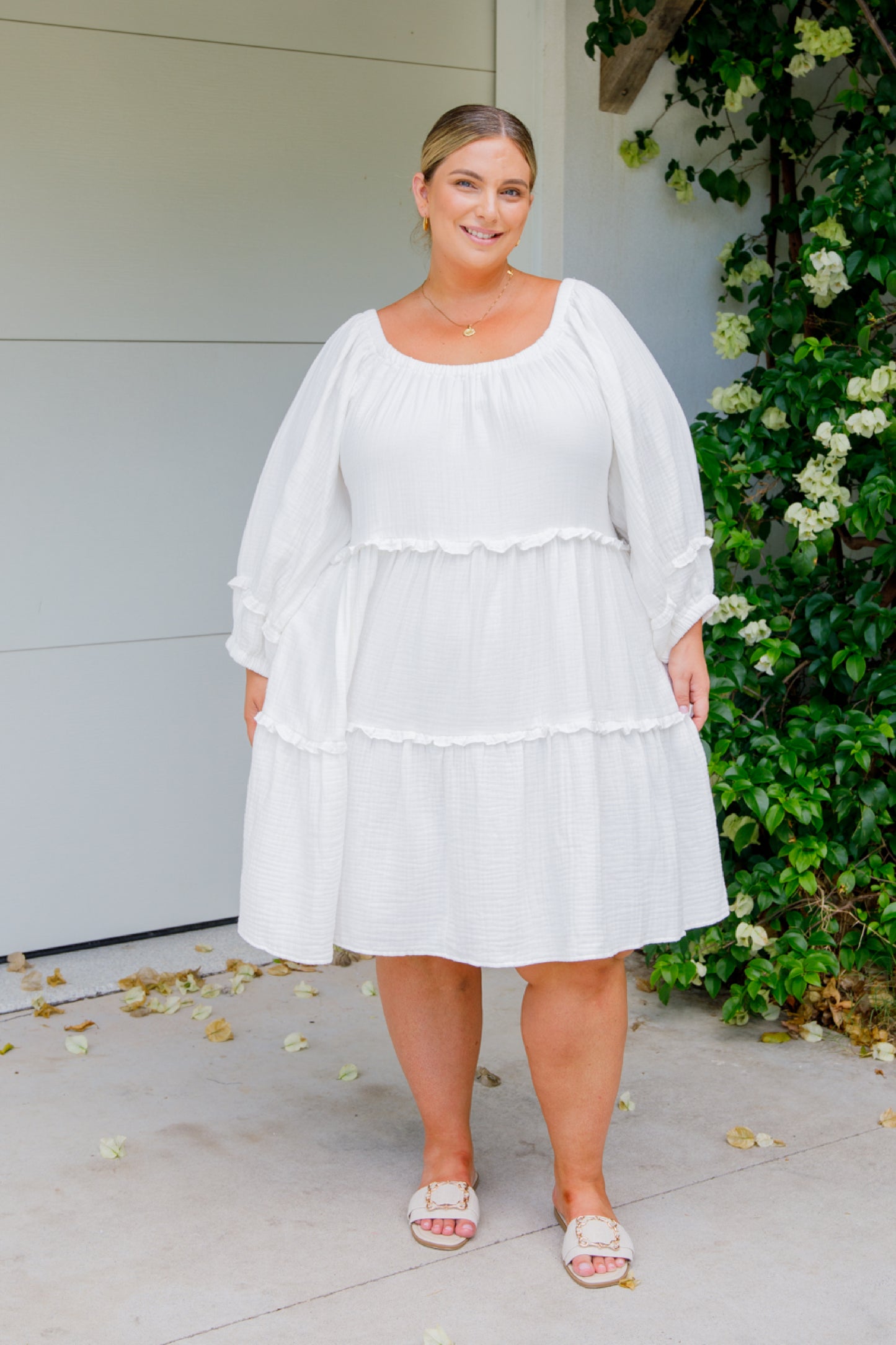 MYA MULTIWAY Cotton Long Sleeve Shortline Dress | White | FINAL SALE