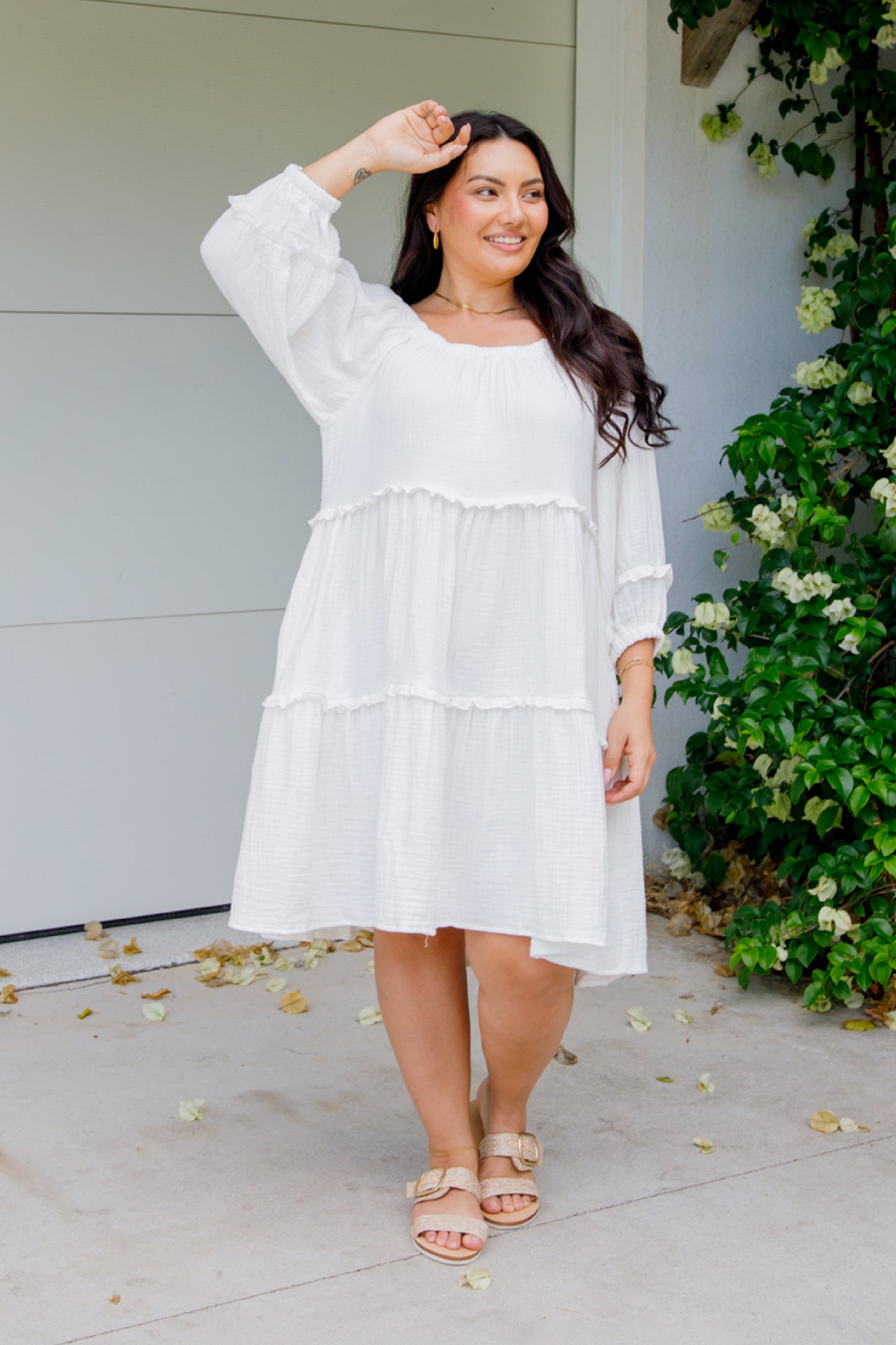 MYA MULTIWAY Cotton Long Sleeve Shortline Dress | White | FINAL SALE