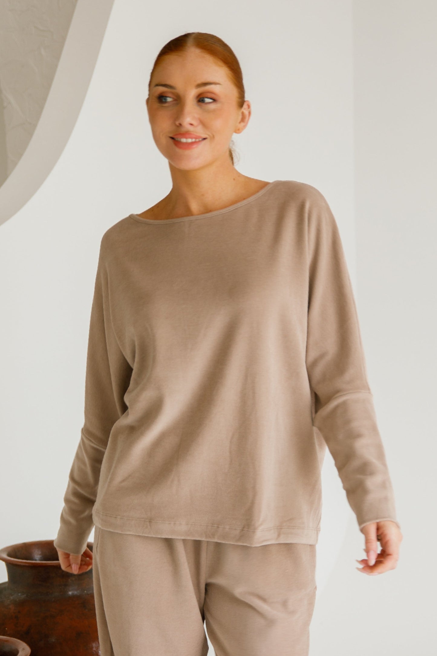 Pennie Long Sleeve Lounge Top | Taupe