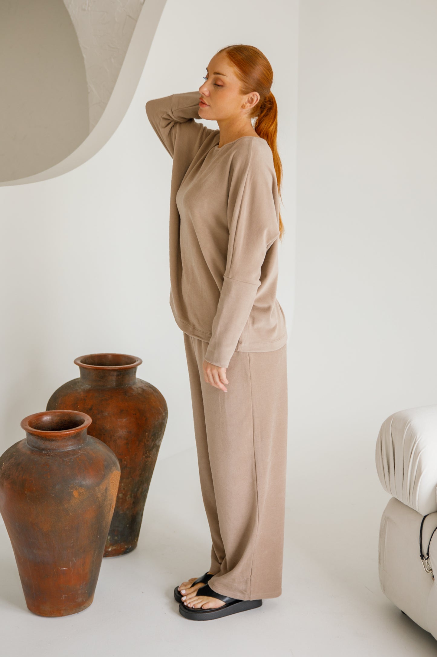 Pennie Long Sleeve Lounge Top | Taupe
