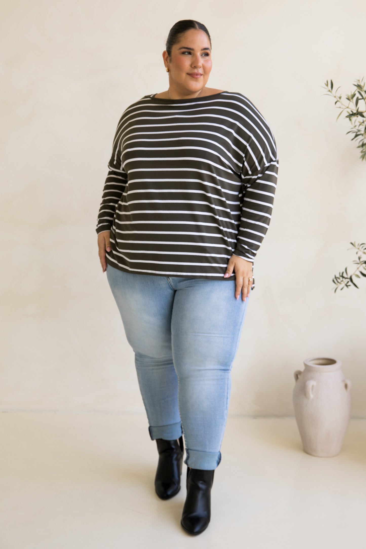 Pippa Top | Moss Green/White Stripe