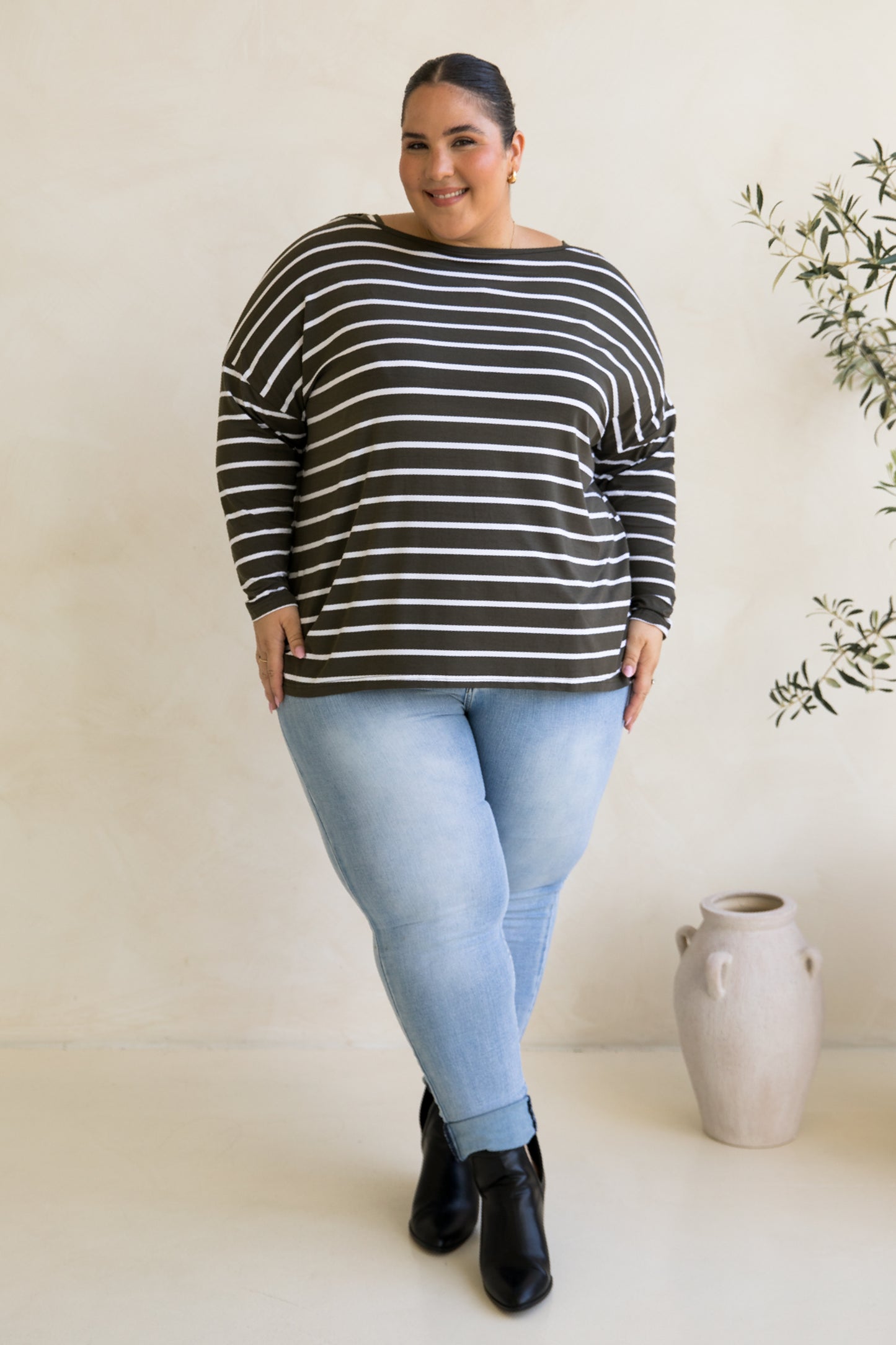 Pippa Top | Moss Green/White Stripe
