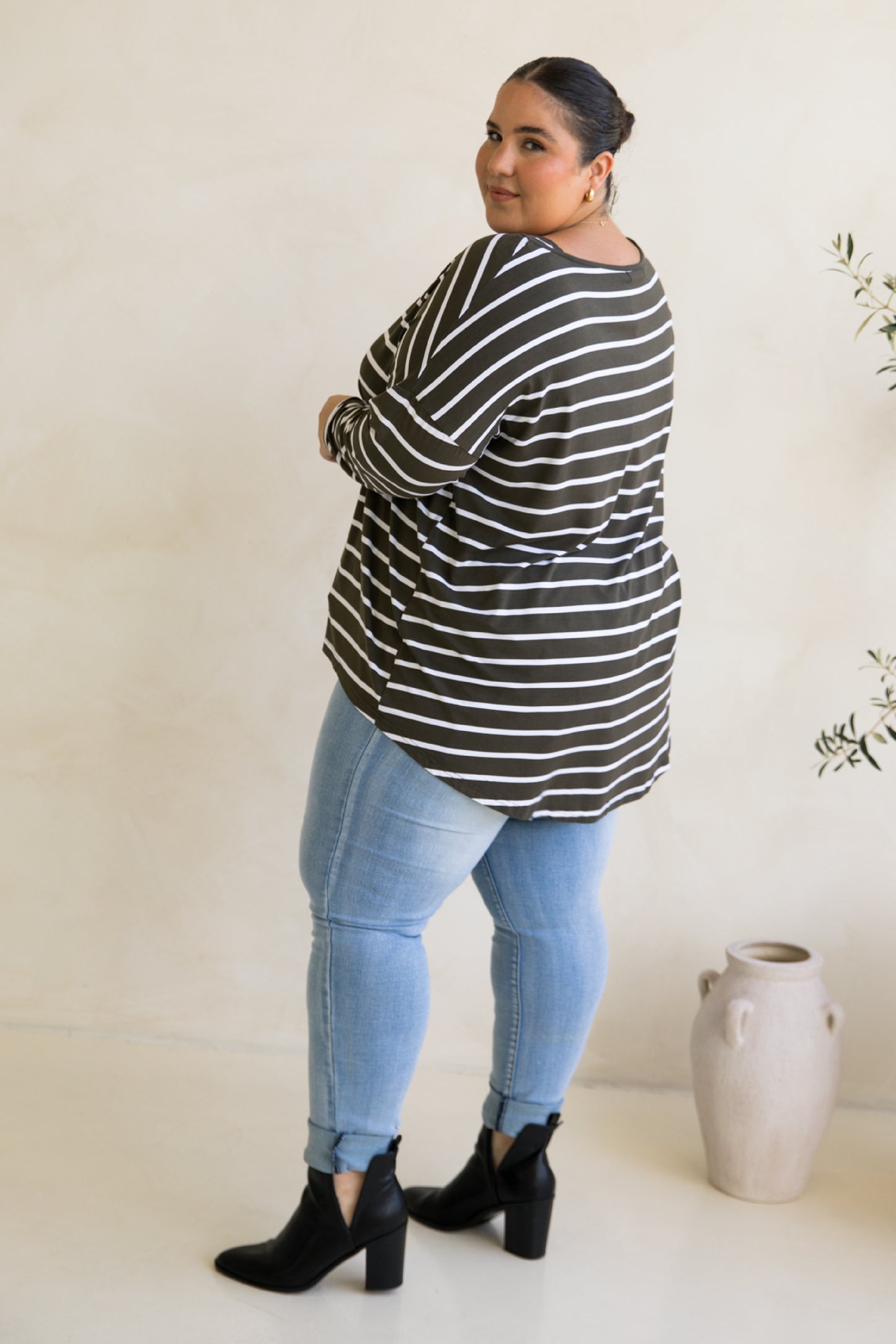 Pippa Top | Moss Green/White Stripe