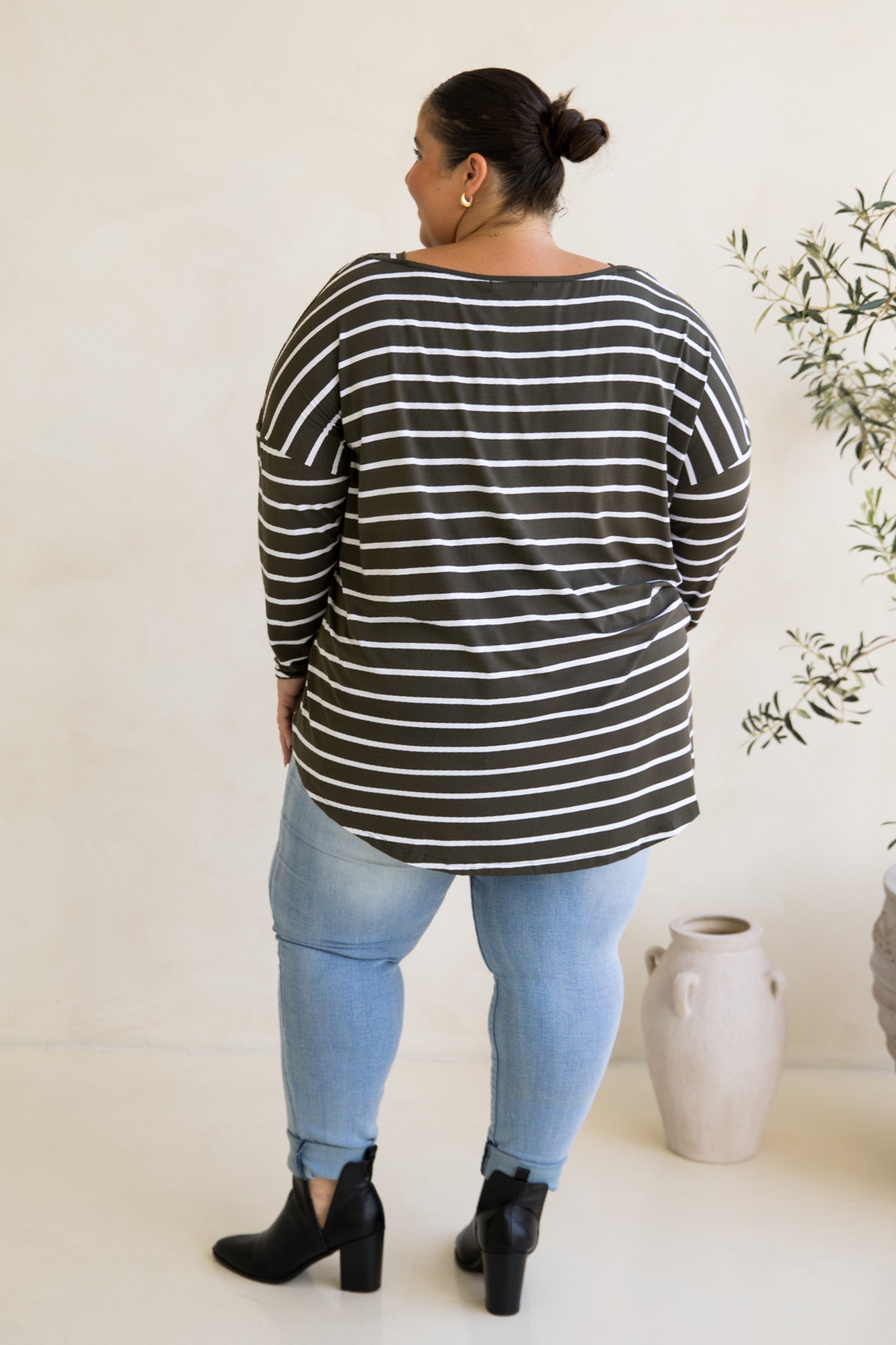 Pippa Top | Moss Green/White Stripe