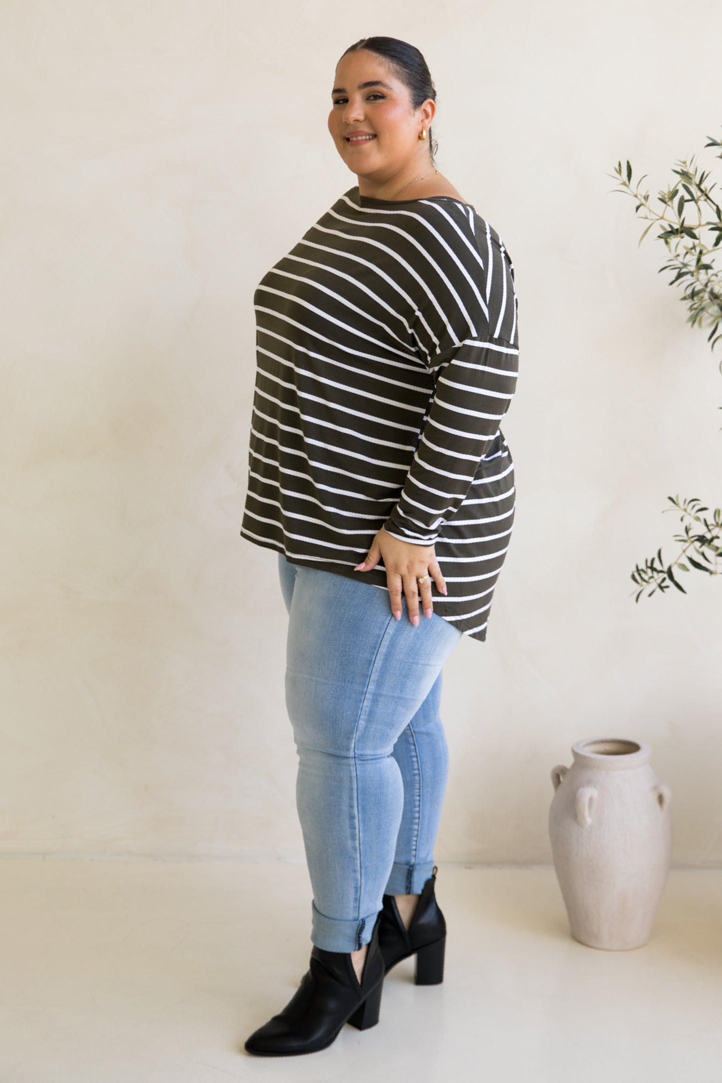 Pippa Top | Moss Green/White Stripe