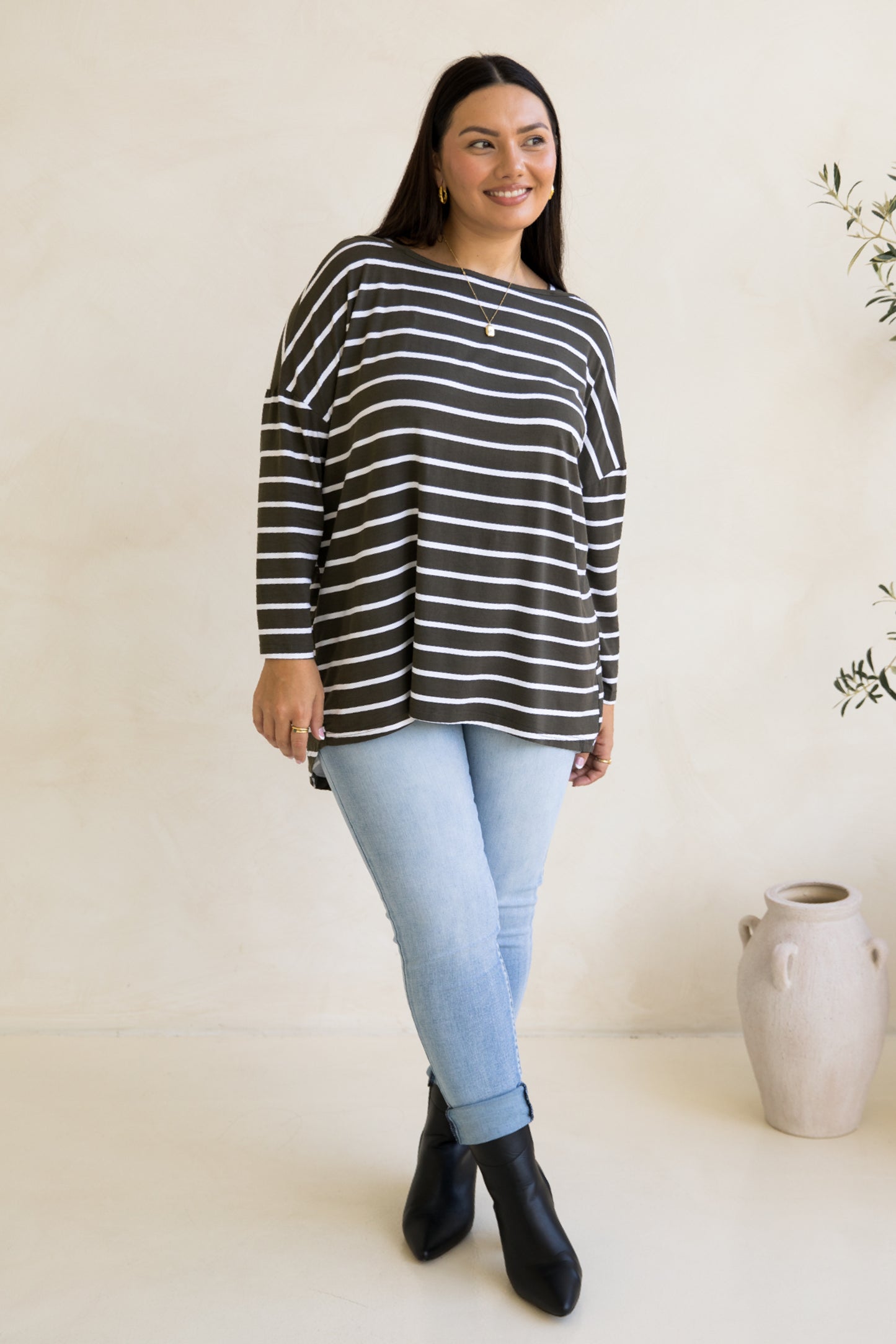 Pippa Top | Moss Green/White Stripe