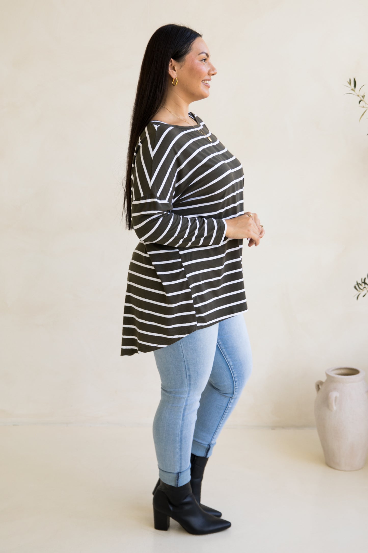 Pippa Top | Moss Green/White Stripe