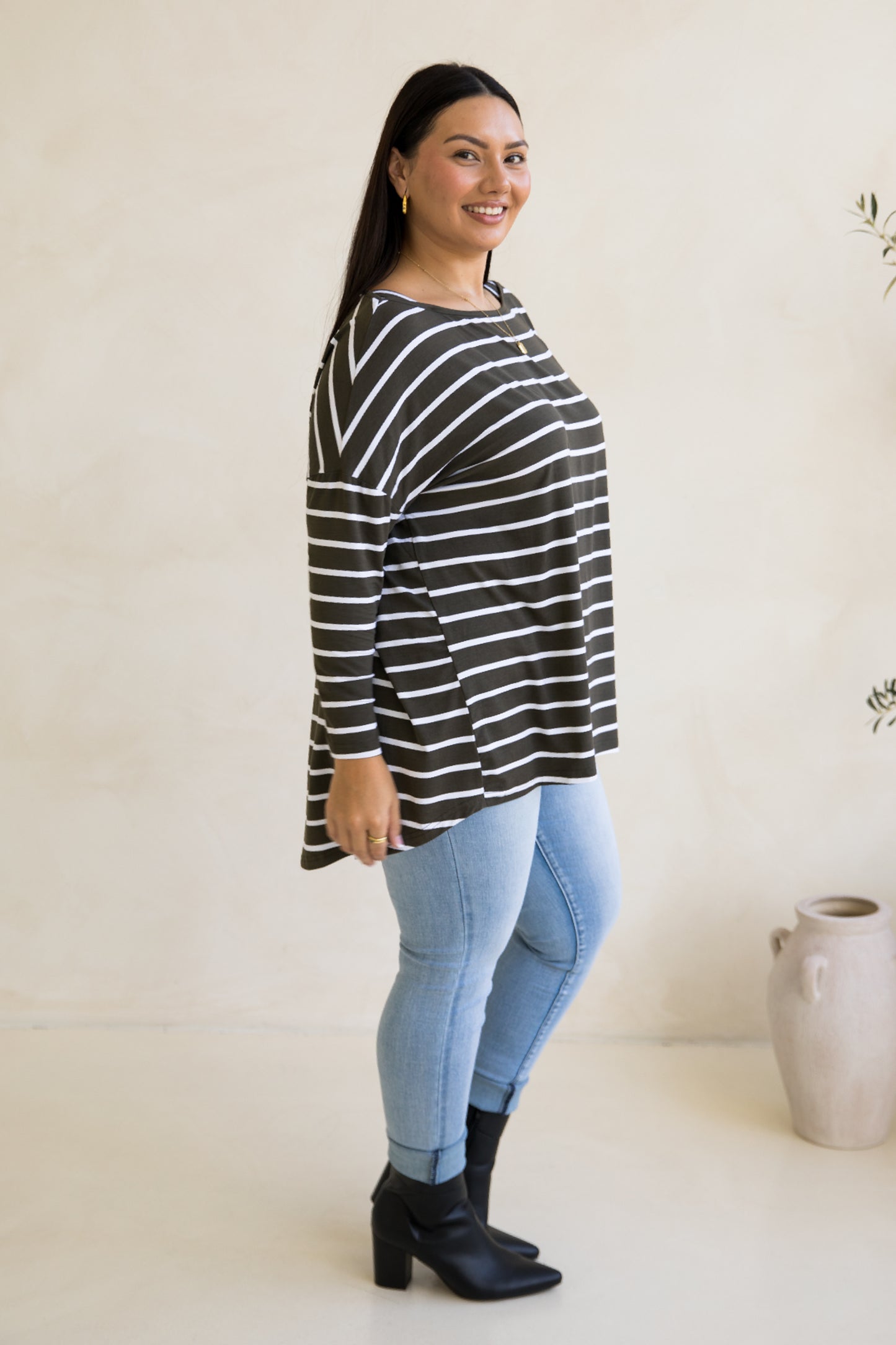 Pippa Top | Moss Green/White Stripe
