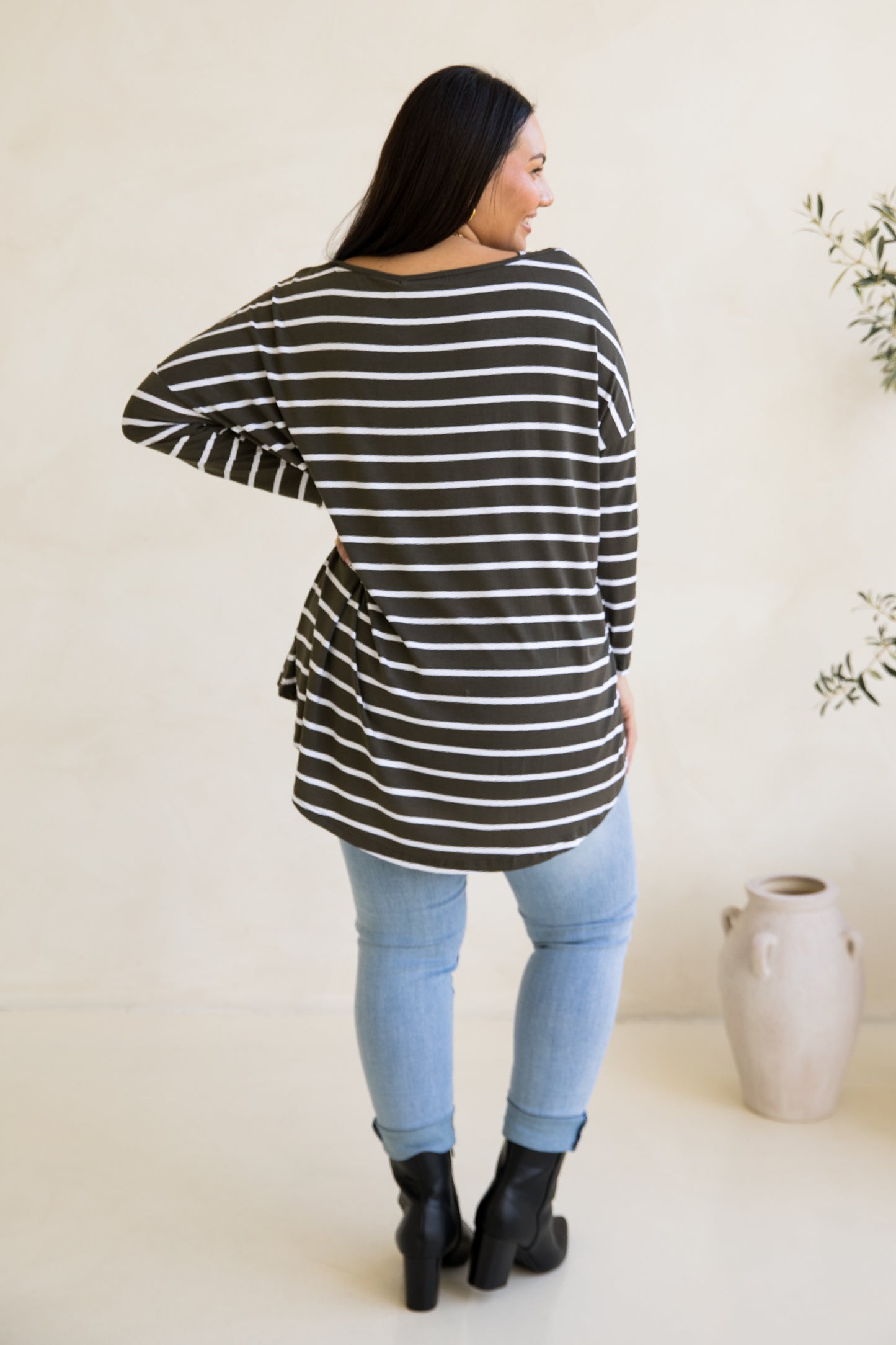 Pippa Top | Moss Green/White Stripe