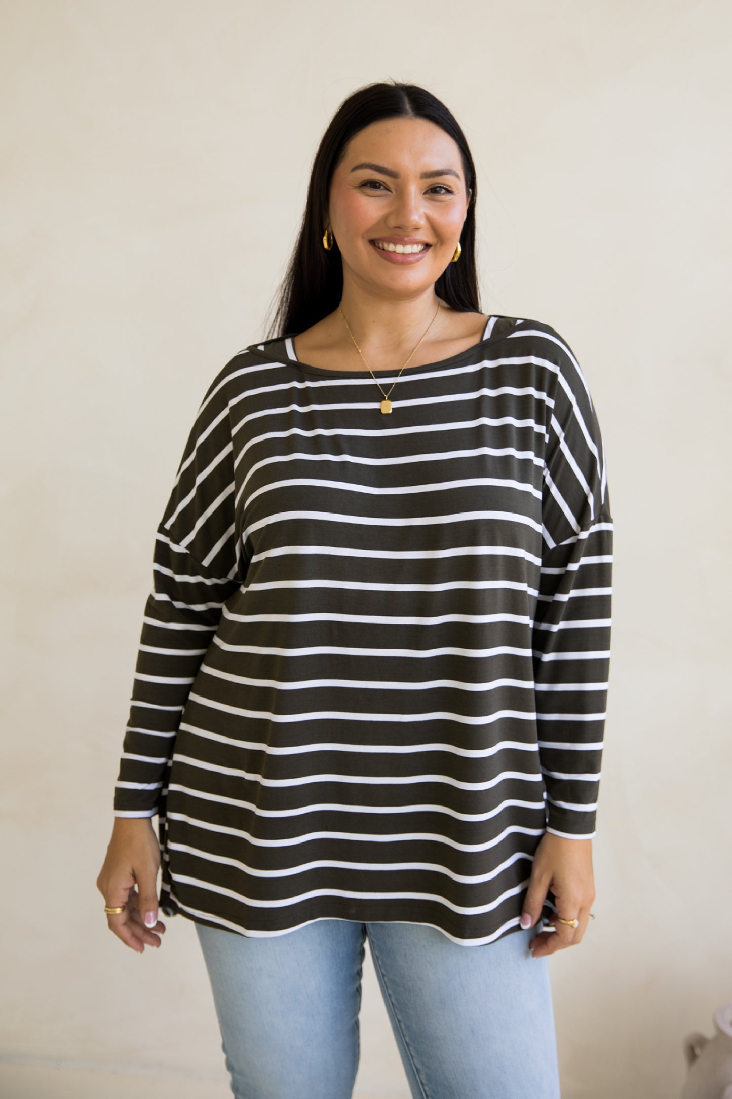 Pippa Top | Moss Green/White Stripe