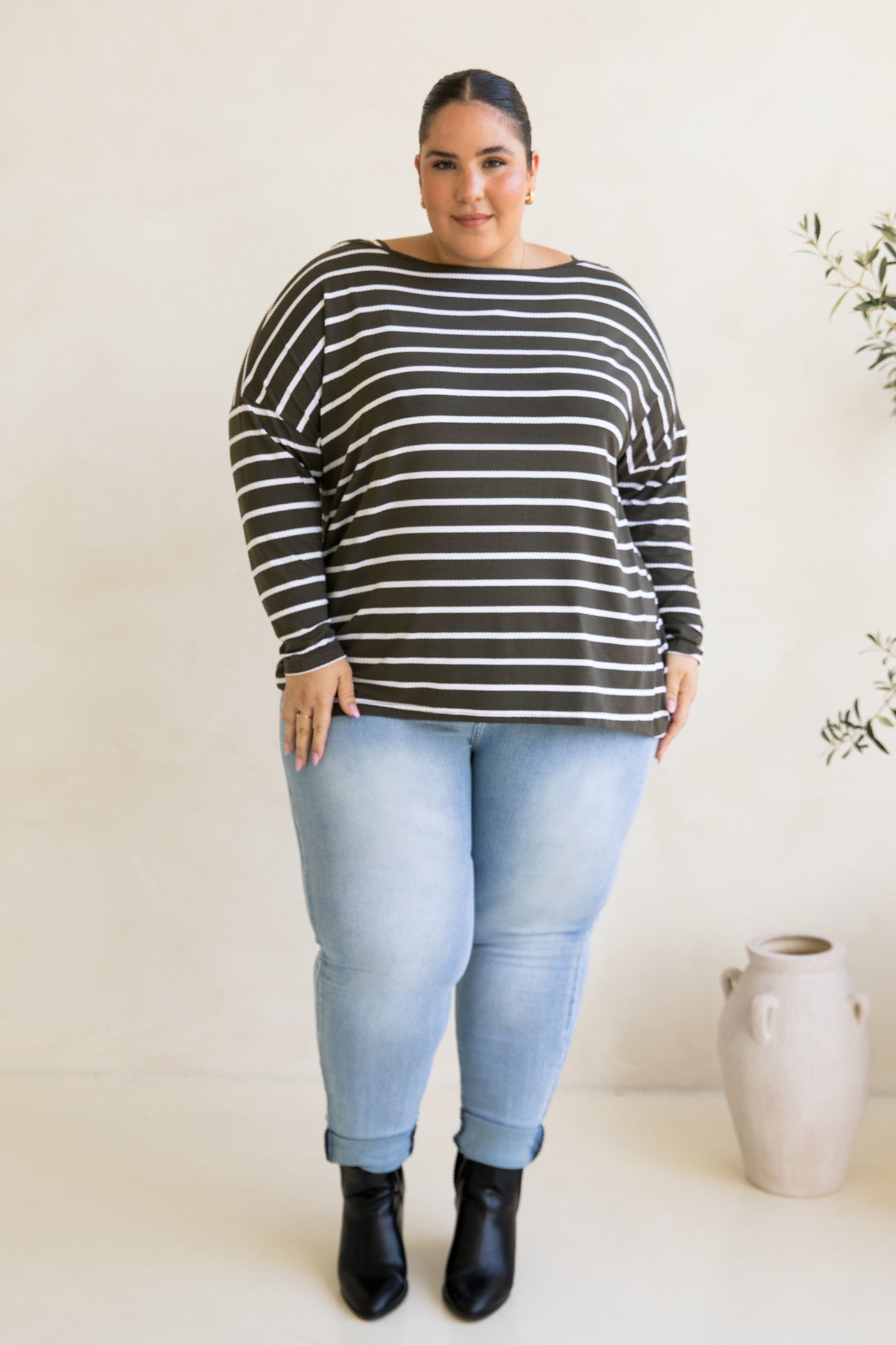 Pippa Top | Moss Green/White Stripe