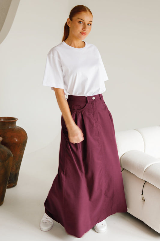 Ria Jean Skirt | Merlot | FINAL SALE