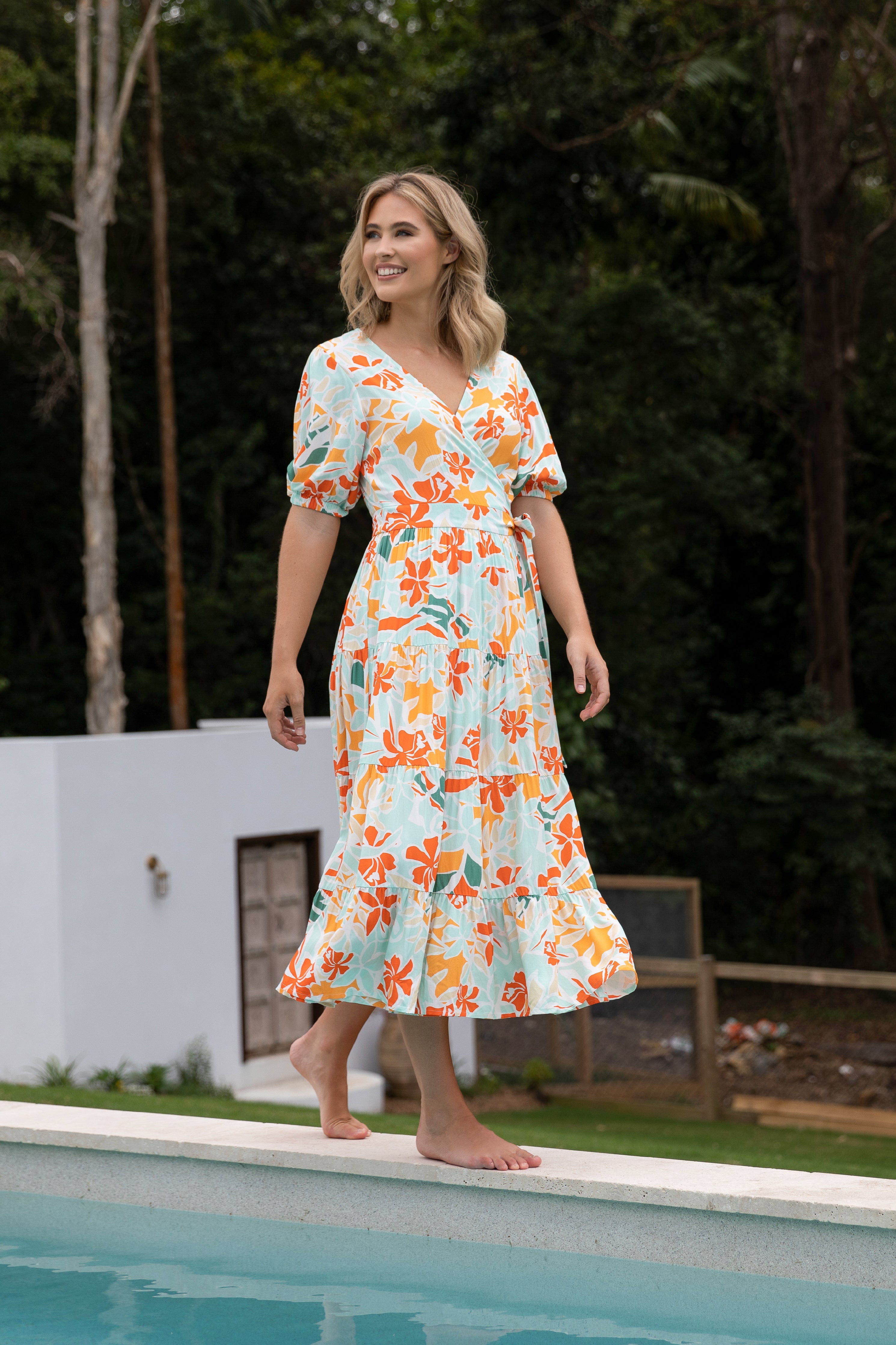 Floral wrap 2024 ruffle dress