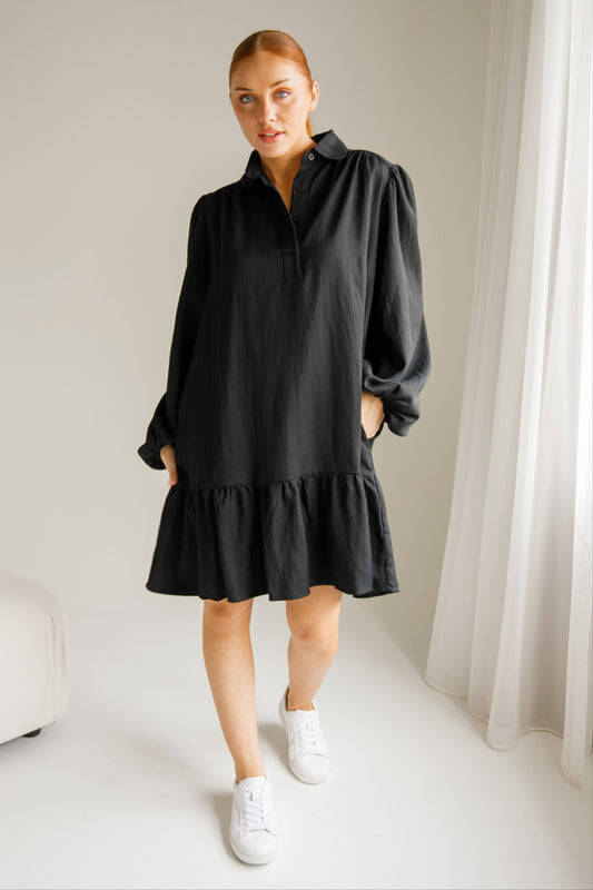 SHAE Tencel Long Sleeve Shortline Dress | Black | FINAL SALE
