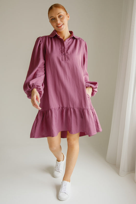 SHAE Tencel Long Sleeve Shortline Dress | Mulberry | FINAL SALE