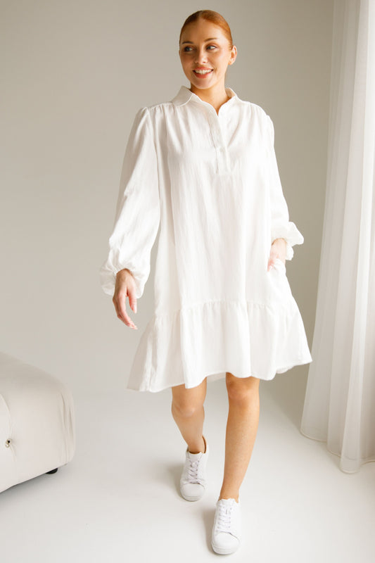 SHAE Tencel Long Sleeve Shortline Dress | White | FINAL SALE