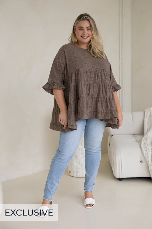 Sofia Top in Chocolate Check
