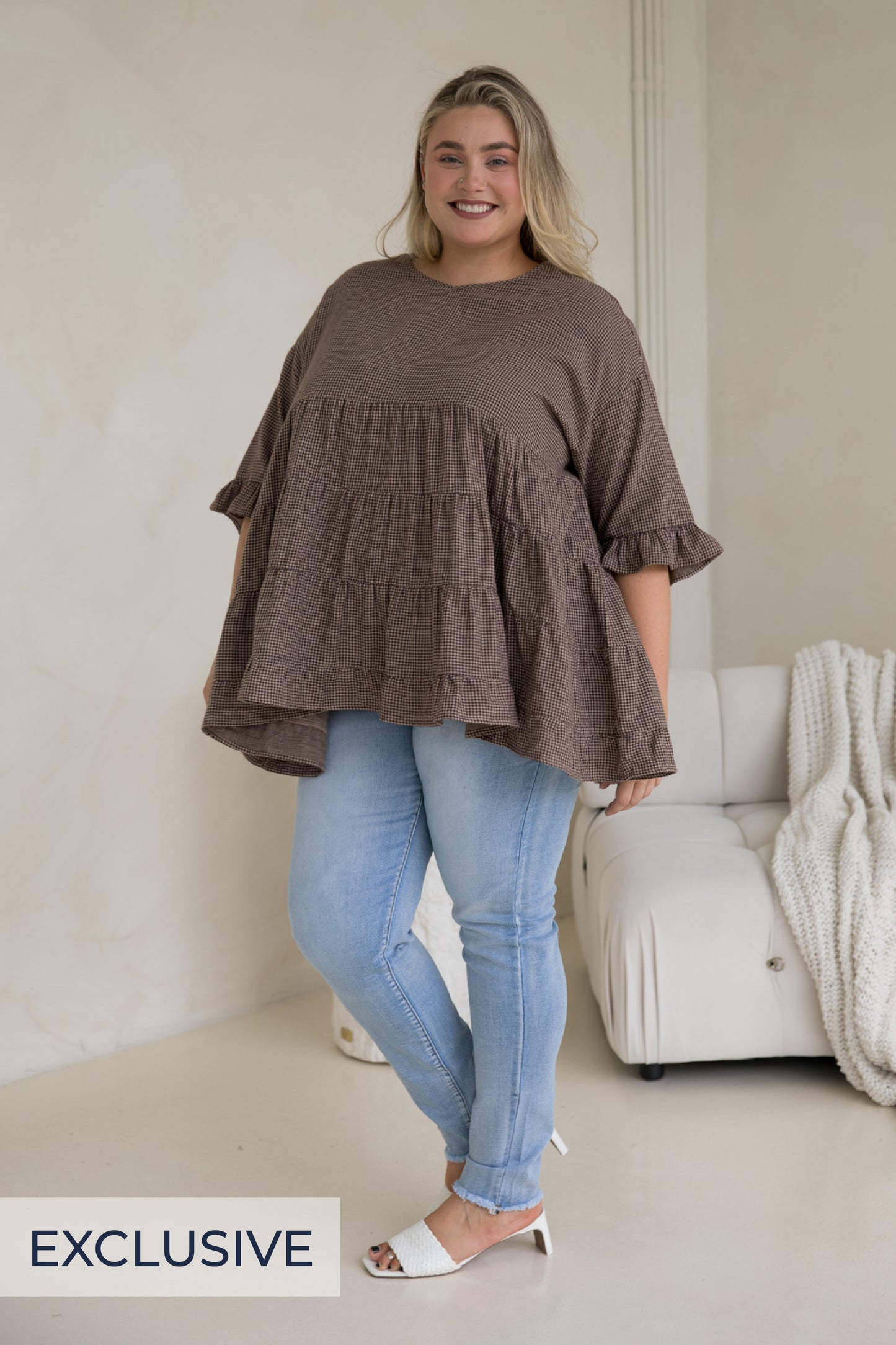 Sofia Top in Chocolate Check