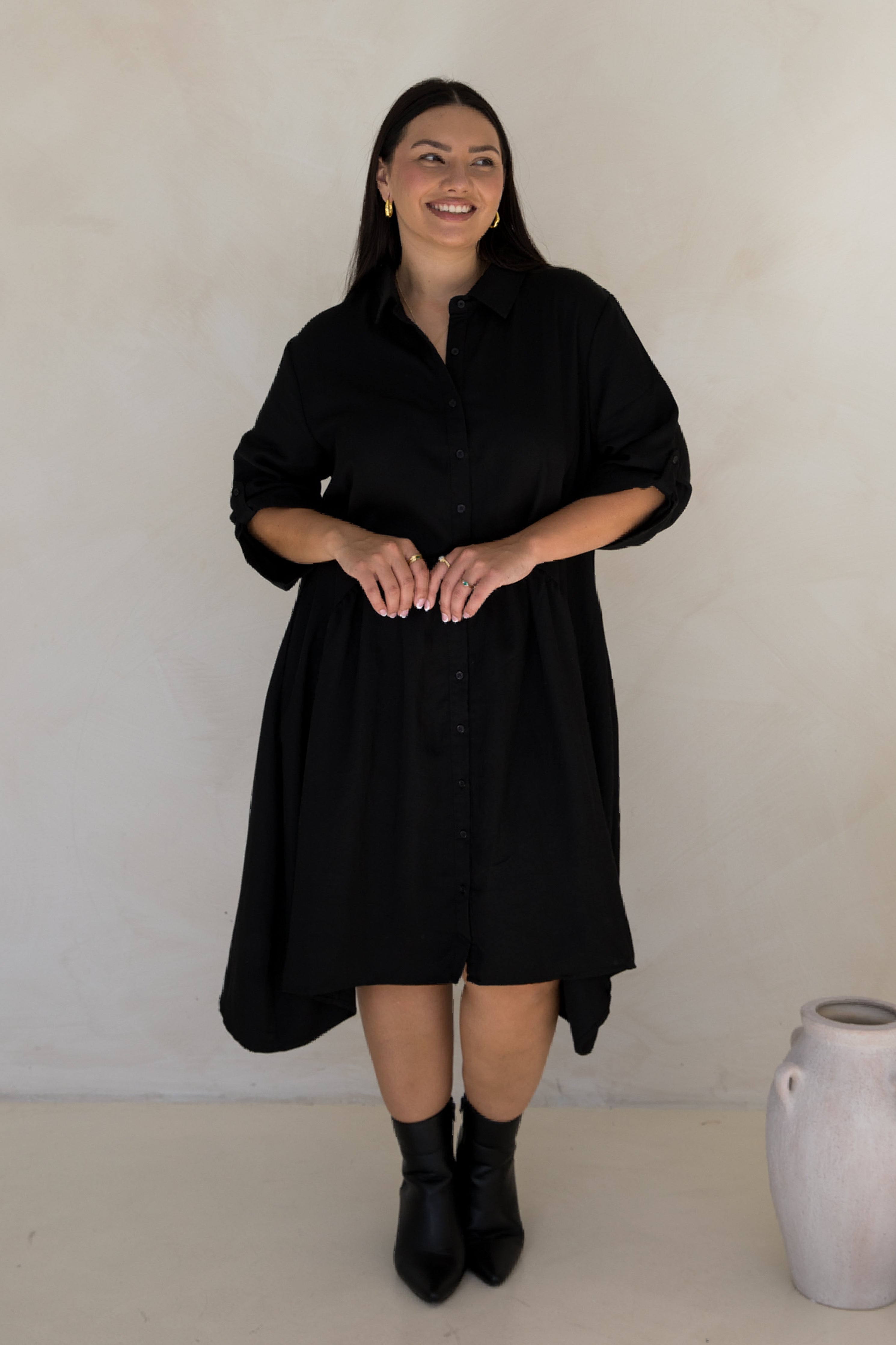 Plus sized Black Dress PQ Collection Soho Shirt Dress in Black