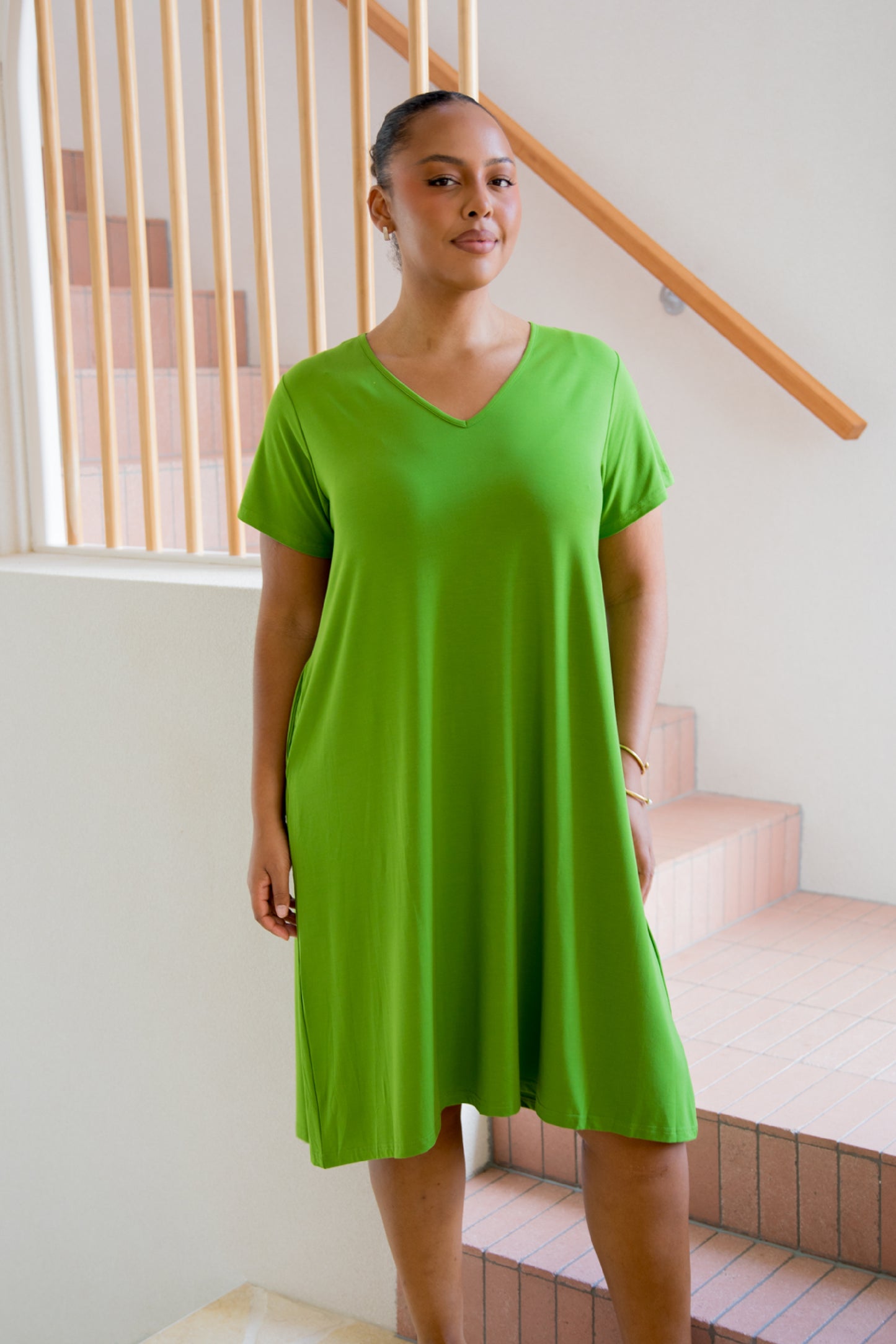 T-SHIRT Bamboo Short Sleeve Classic/Midi Dress | Cucumber Martini | FINAL SALE
