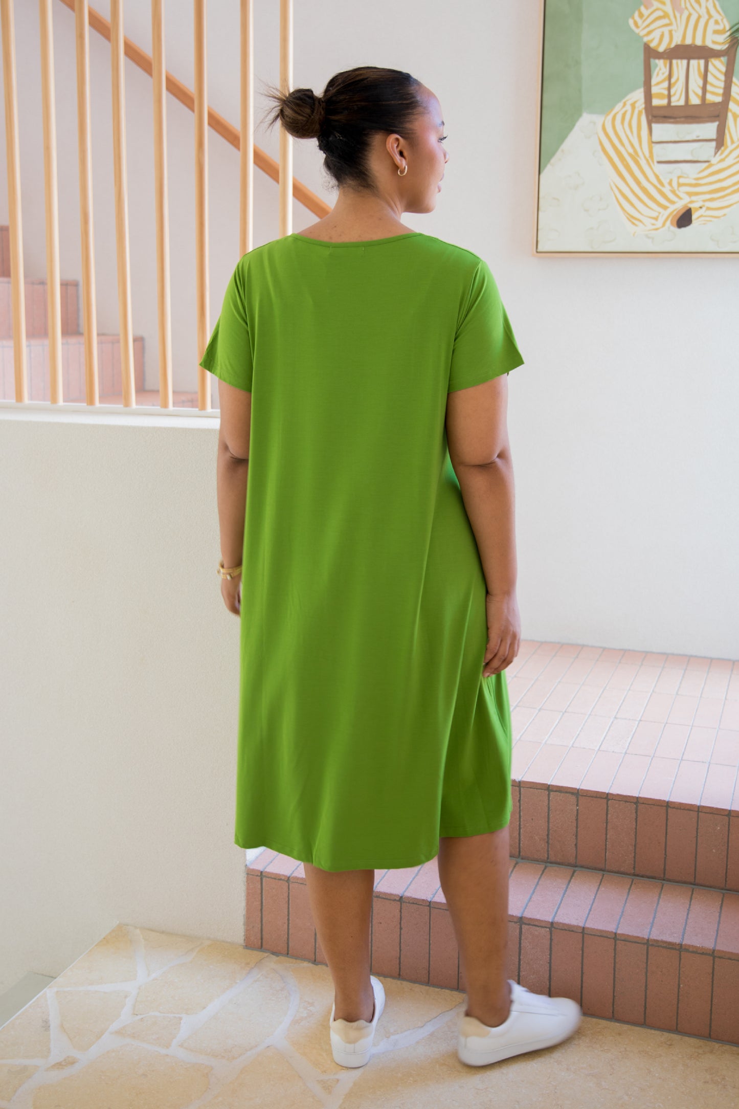 T-SHIRT Bamboo Short Sleeve Classic/Midi Dress | Cucumber Martini | FINAL SALE