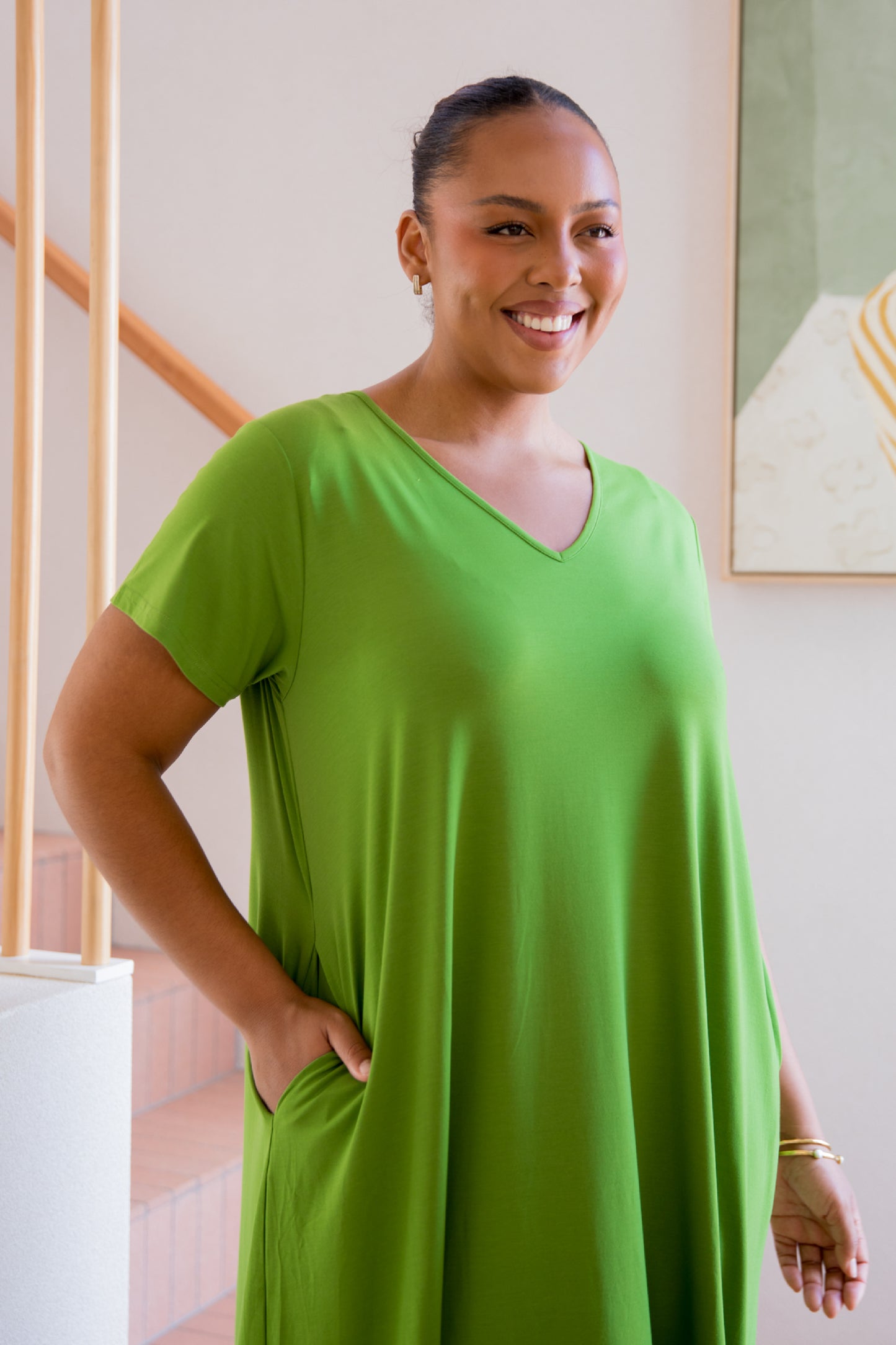 T-SHIRT Bamboo Short Sleeve Classic/Midi Dress | Cucumber Martini | FINAL SALE