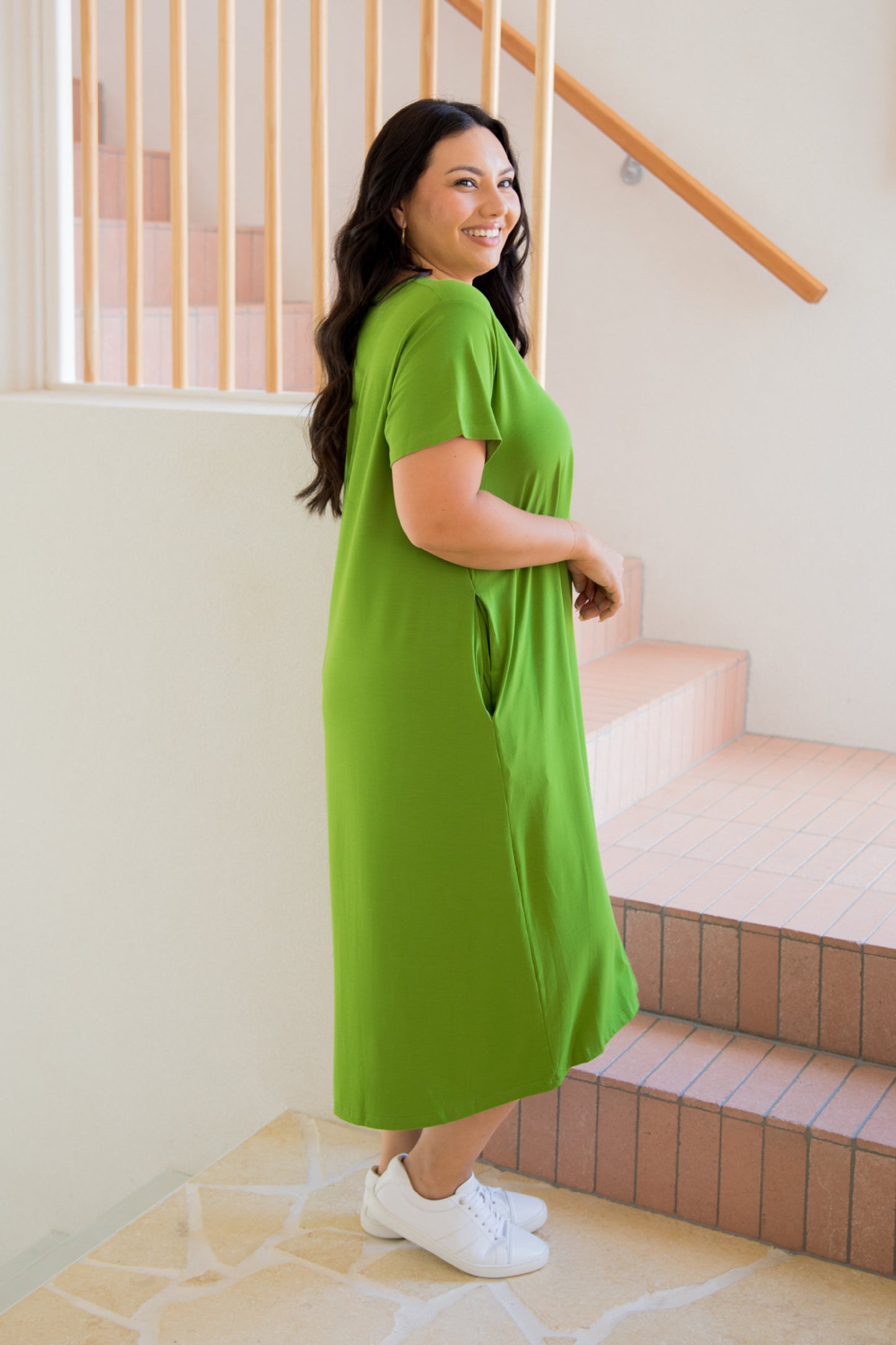 T-SHIRT Bamboo Short Sleeve Classic/Midi Dress | Cucumber Martini | FINAL SALE