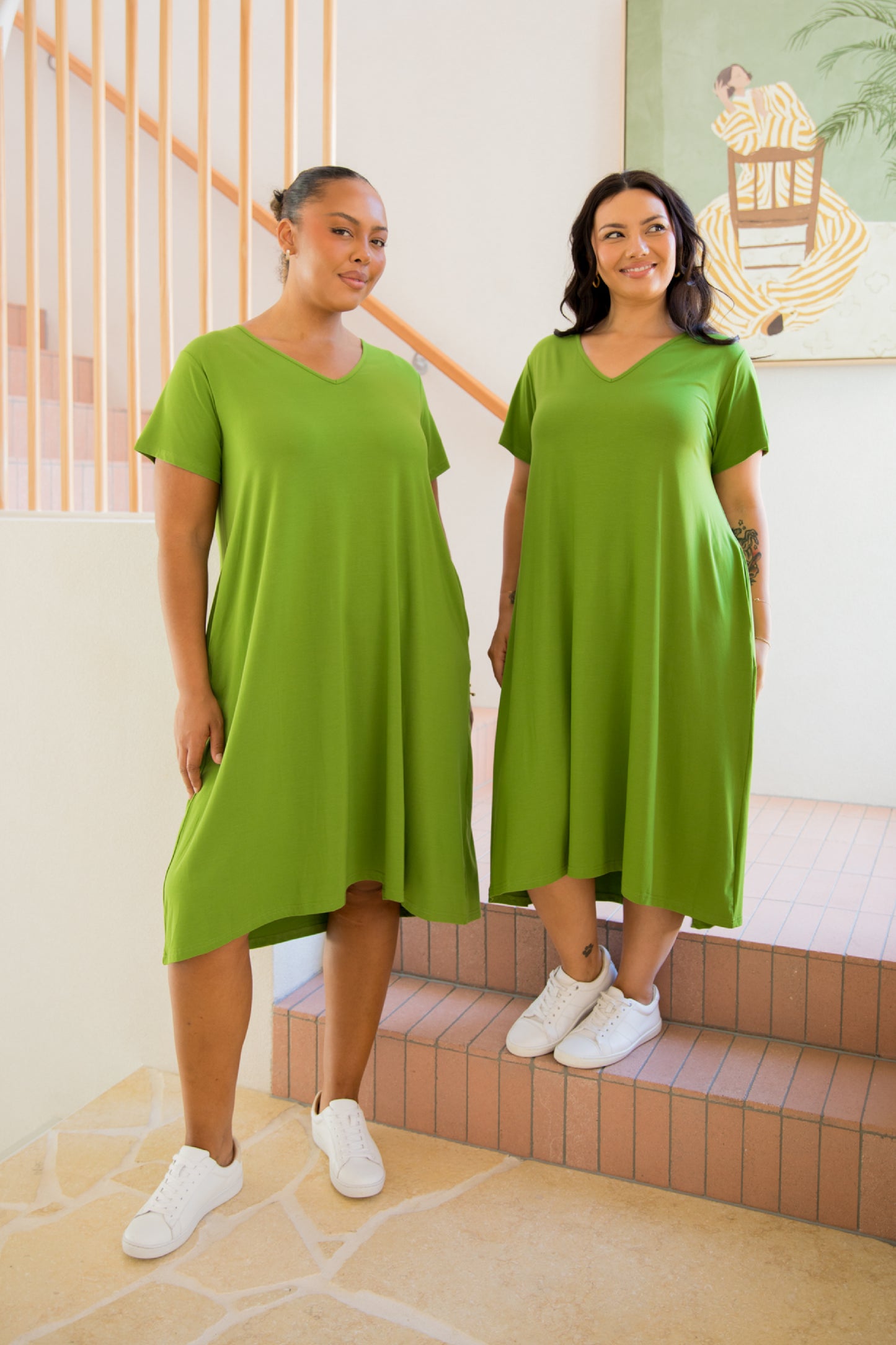 T-SHIRT Bamboo Short Sleeve Classic/Midi Dress | Cucumber Martini | FINAL SALE