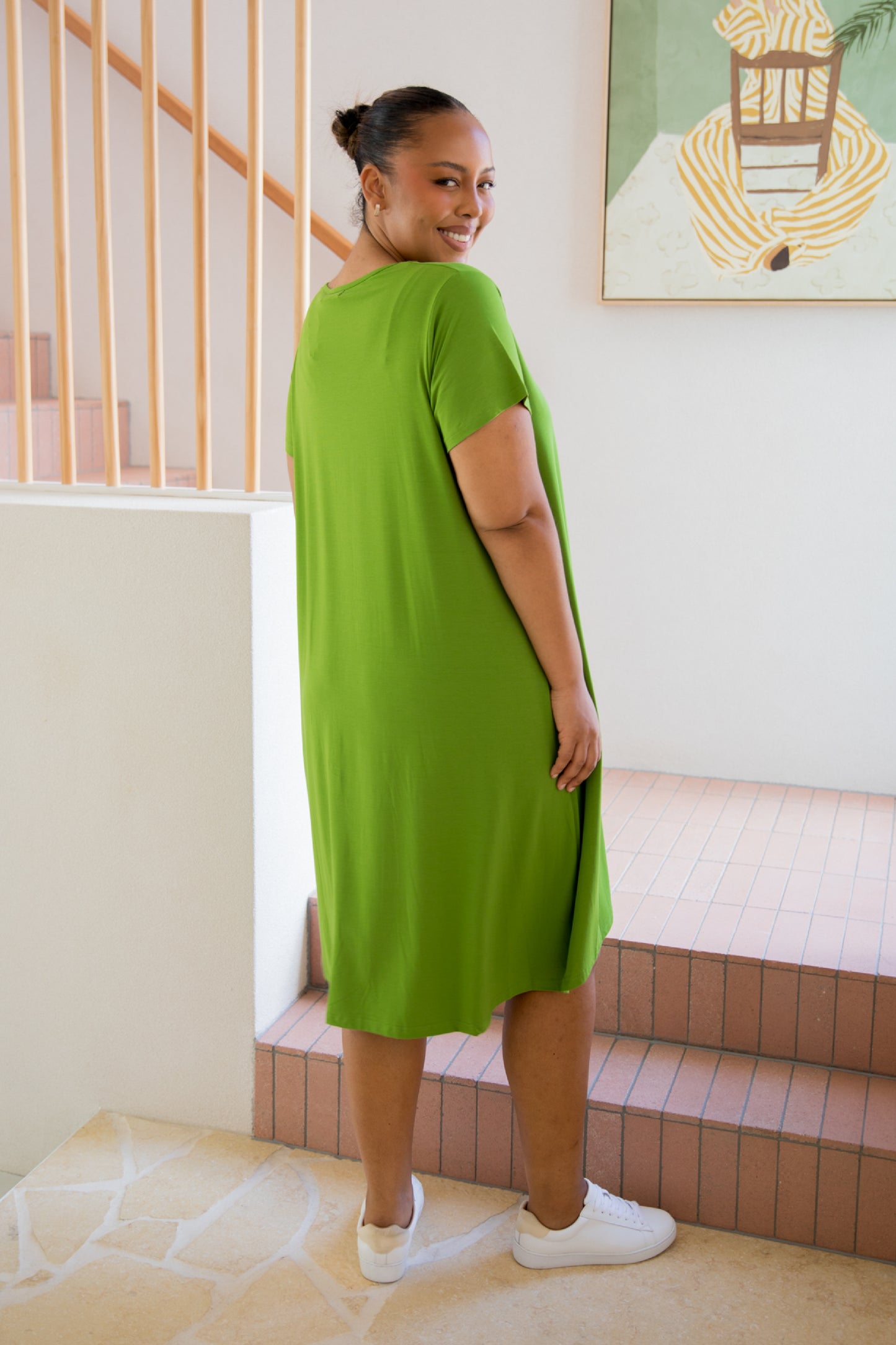 T-SHIRT Bamboo Short Sleeve Classic/Midi Dress | Cucumber Martini | FINAL SALE