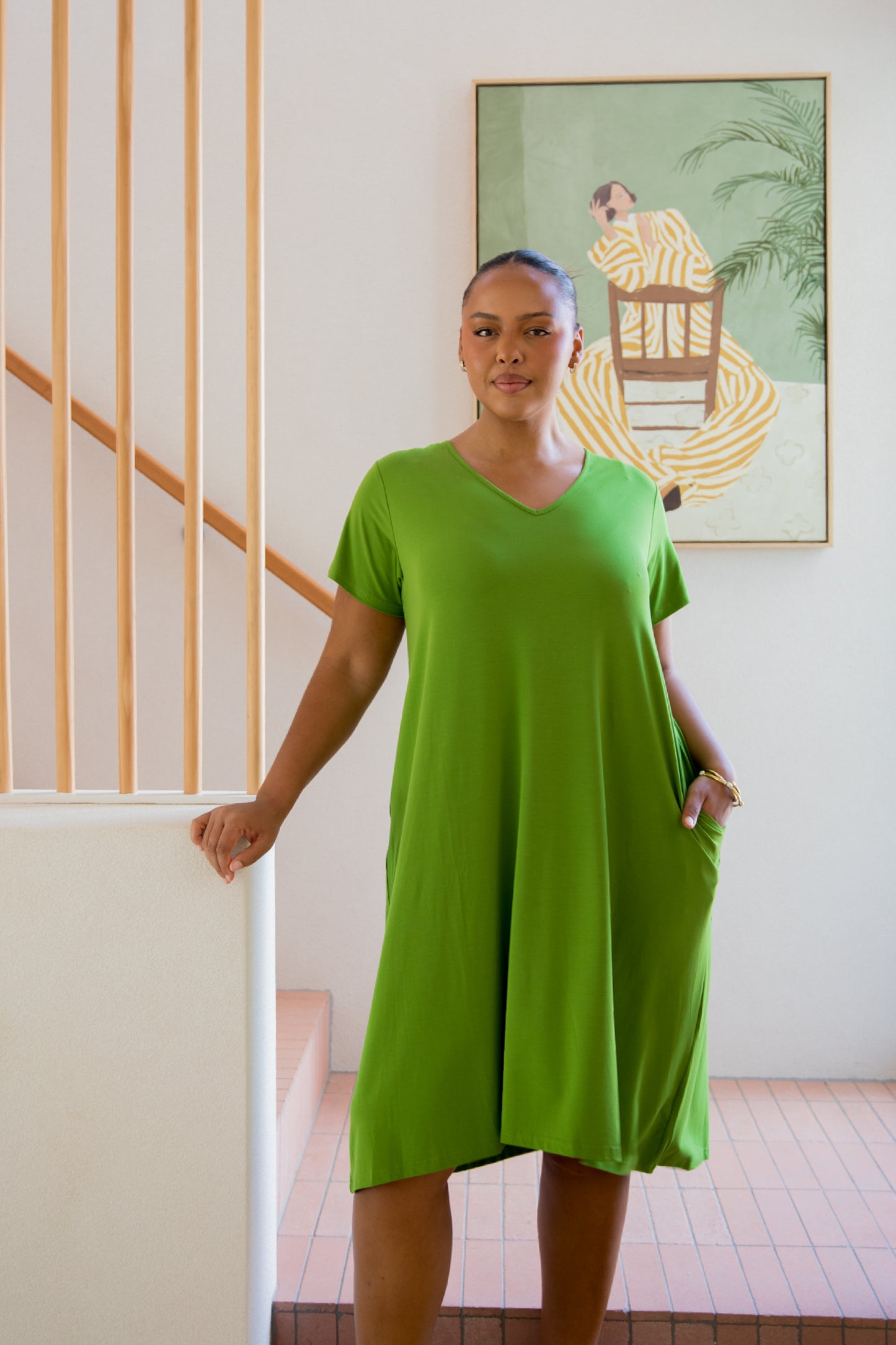 T-SHIRT Bamboo Short Sleeve Classic/Midi Dress | Cucumber Martini | FINAL SALE