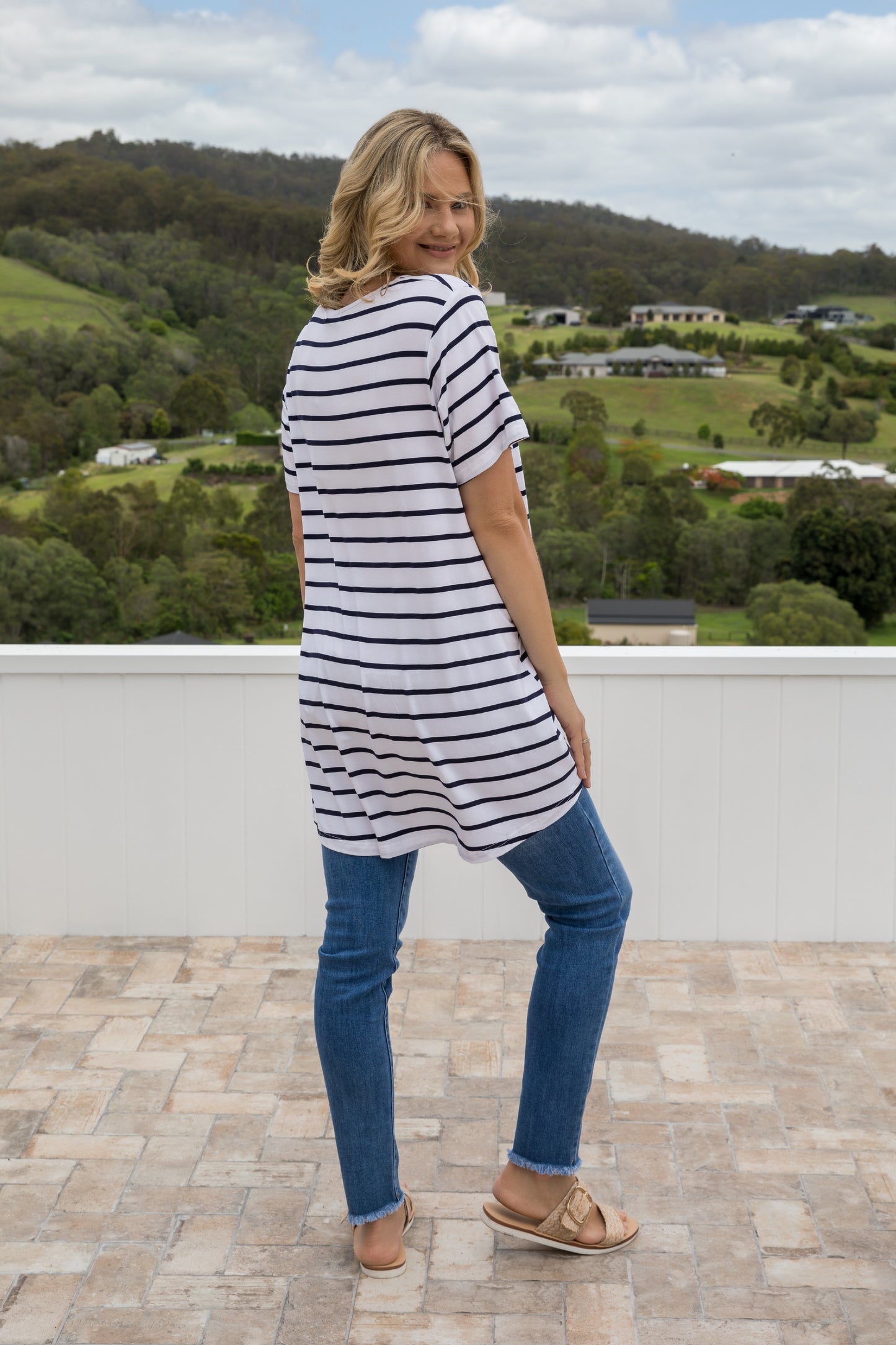 T-Shirt Top | Navy/White Stripe