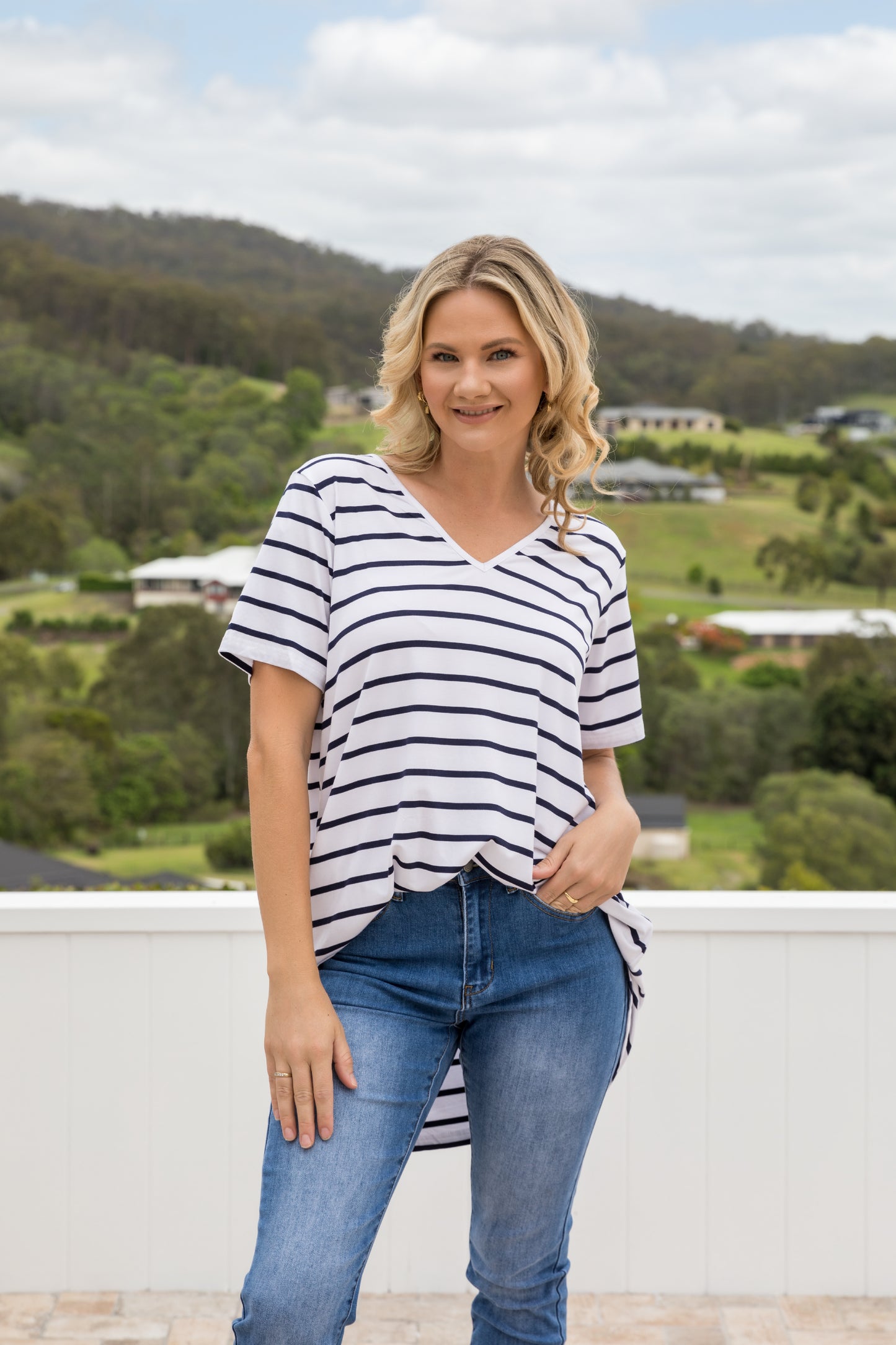 T-Shirt Top | Navy/White Stripe