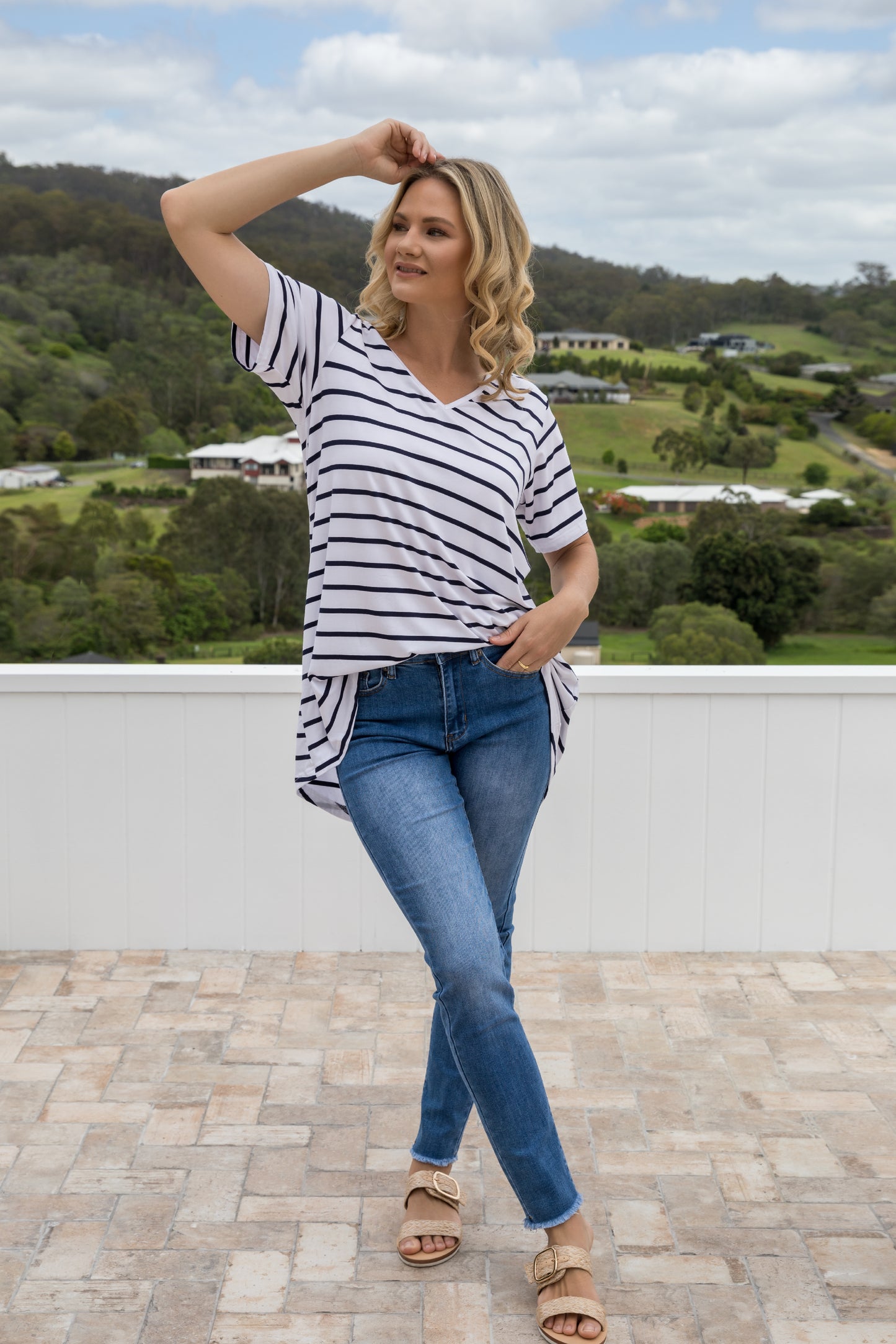 T-Shirt Top | Navy/White Stripe